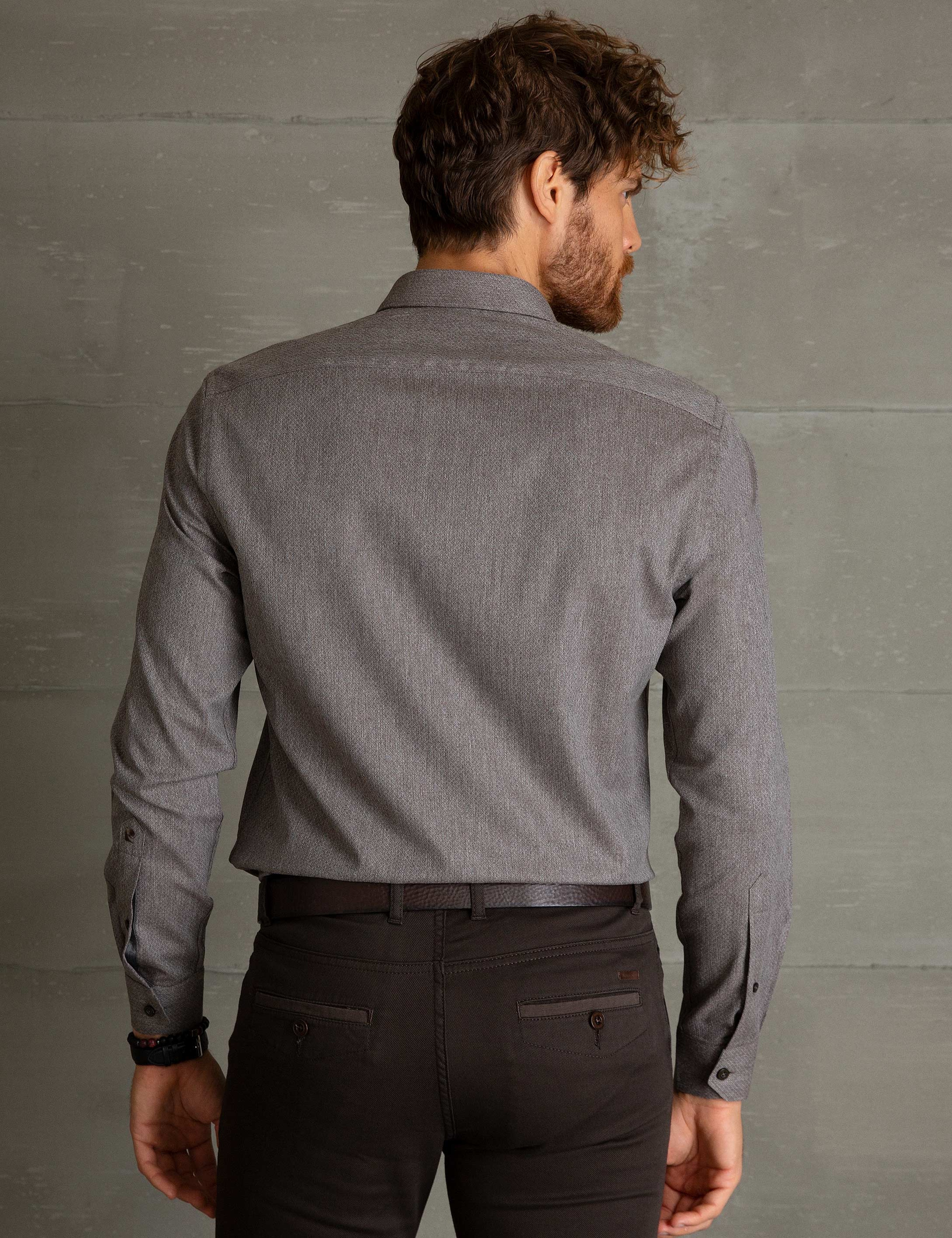 Kahverengi Slim Fit Gömlek - Image 3