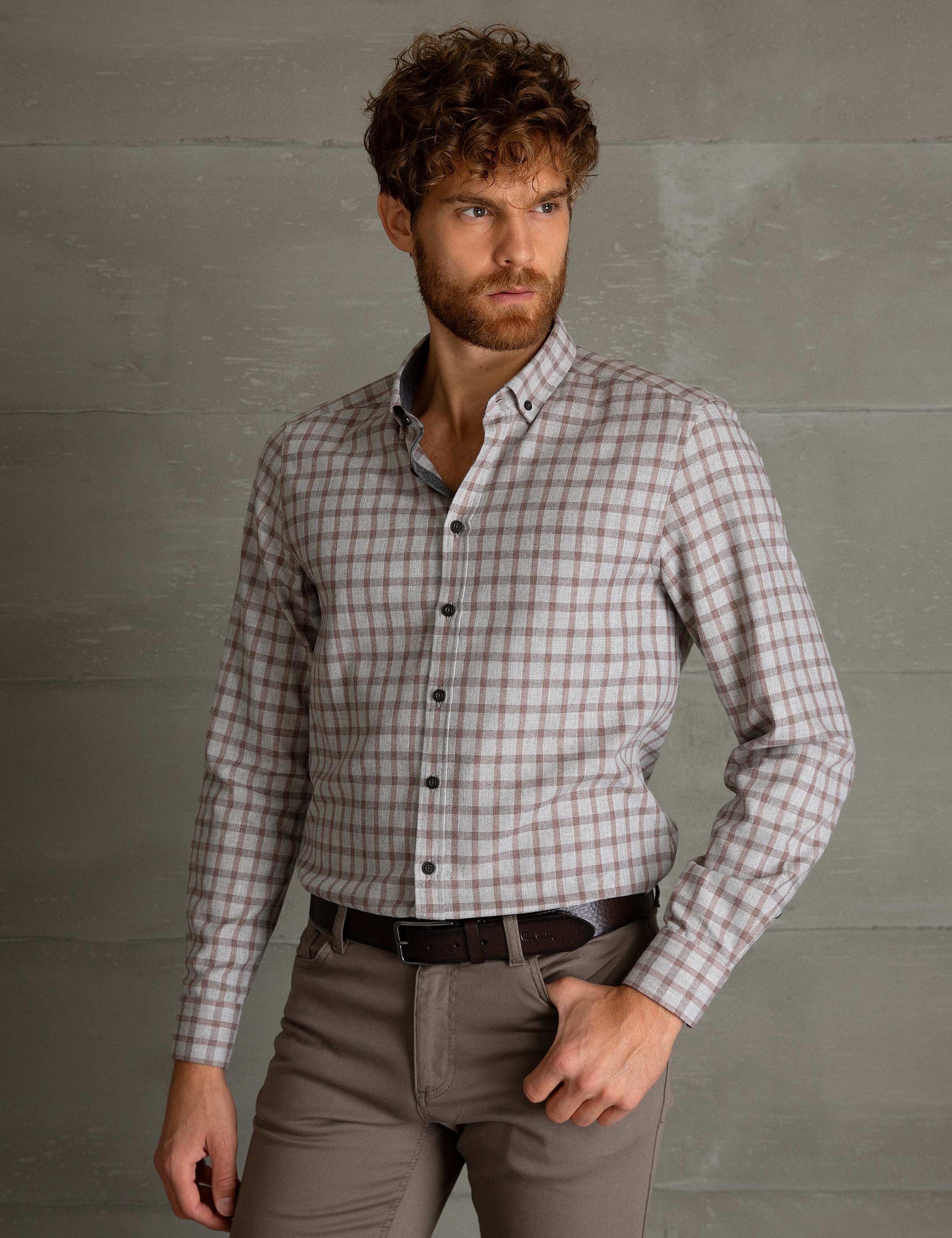 Açık Kahverengi Slim Fit Gömlek