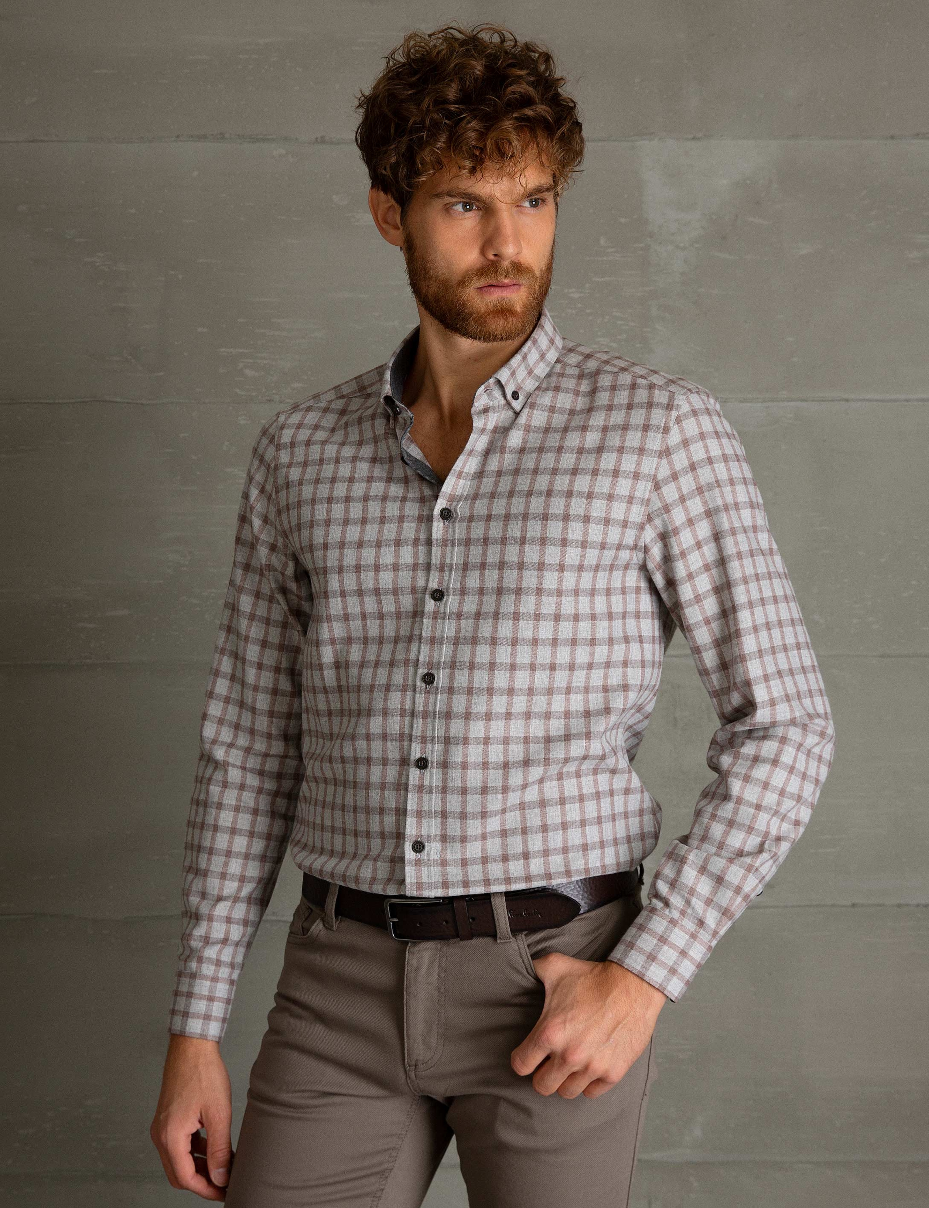 Açık Kahverengi Slim Fit Gömlek