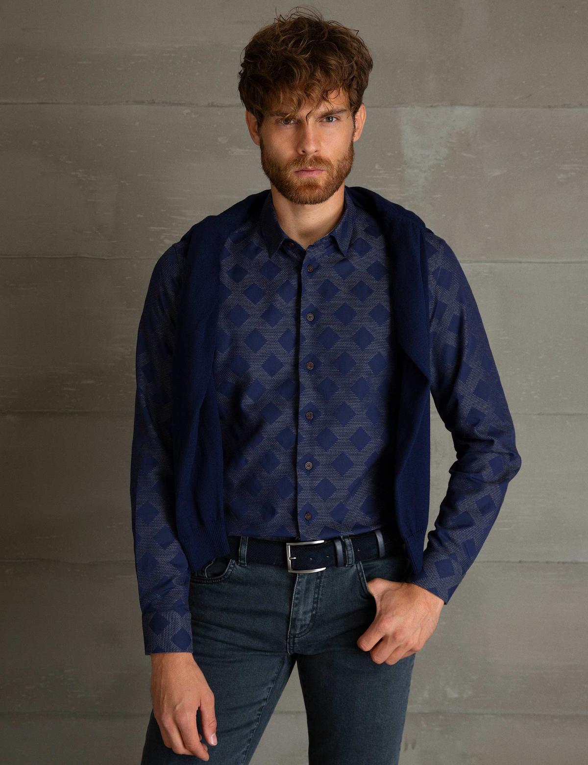 Gri Detaylı Slim Fit Gömlek - 50194031010