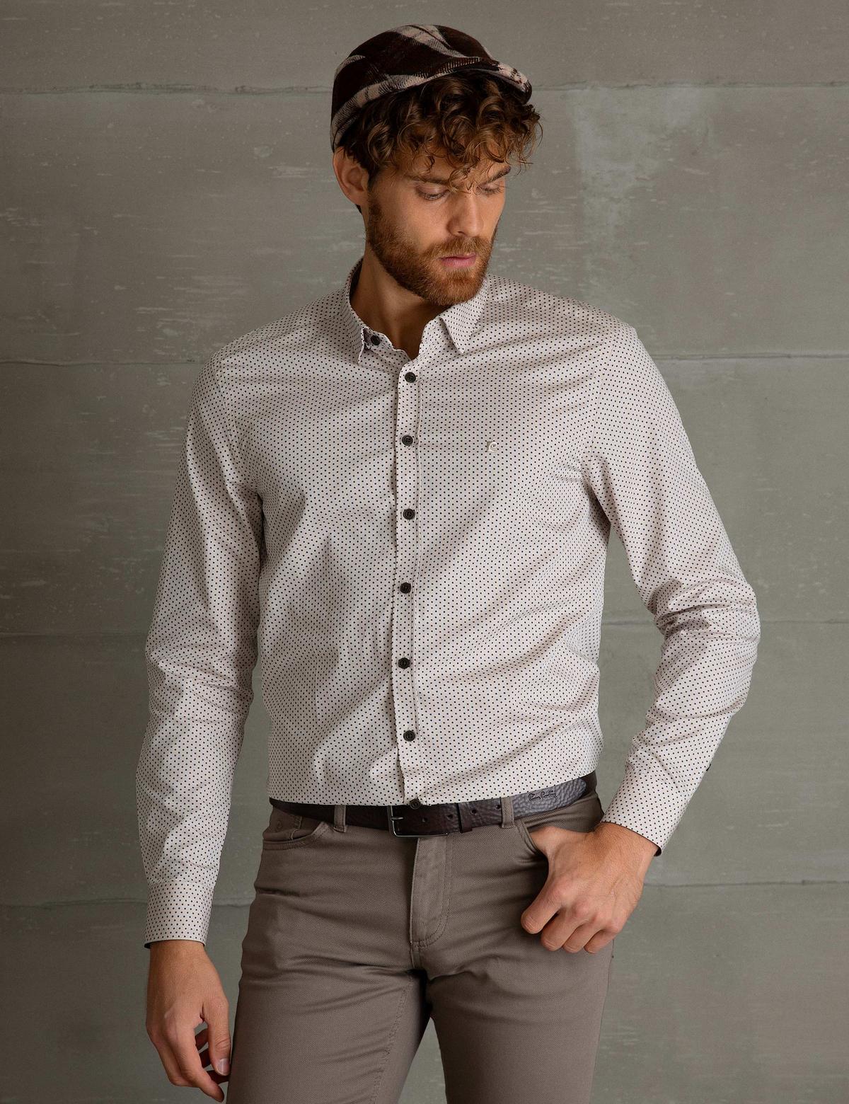 Bej Slim Fit Uzun Kollu Gömlek - 50194626003