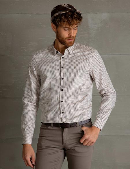 Bej Slim Fit Uzun Kollu Gömlek - 50194626003