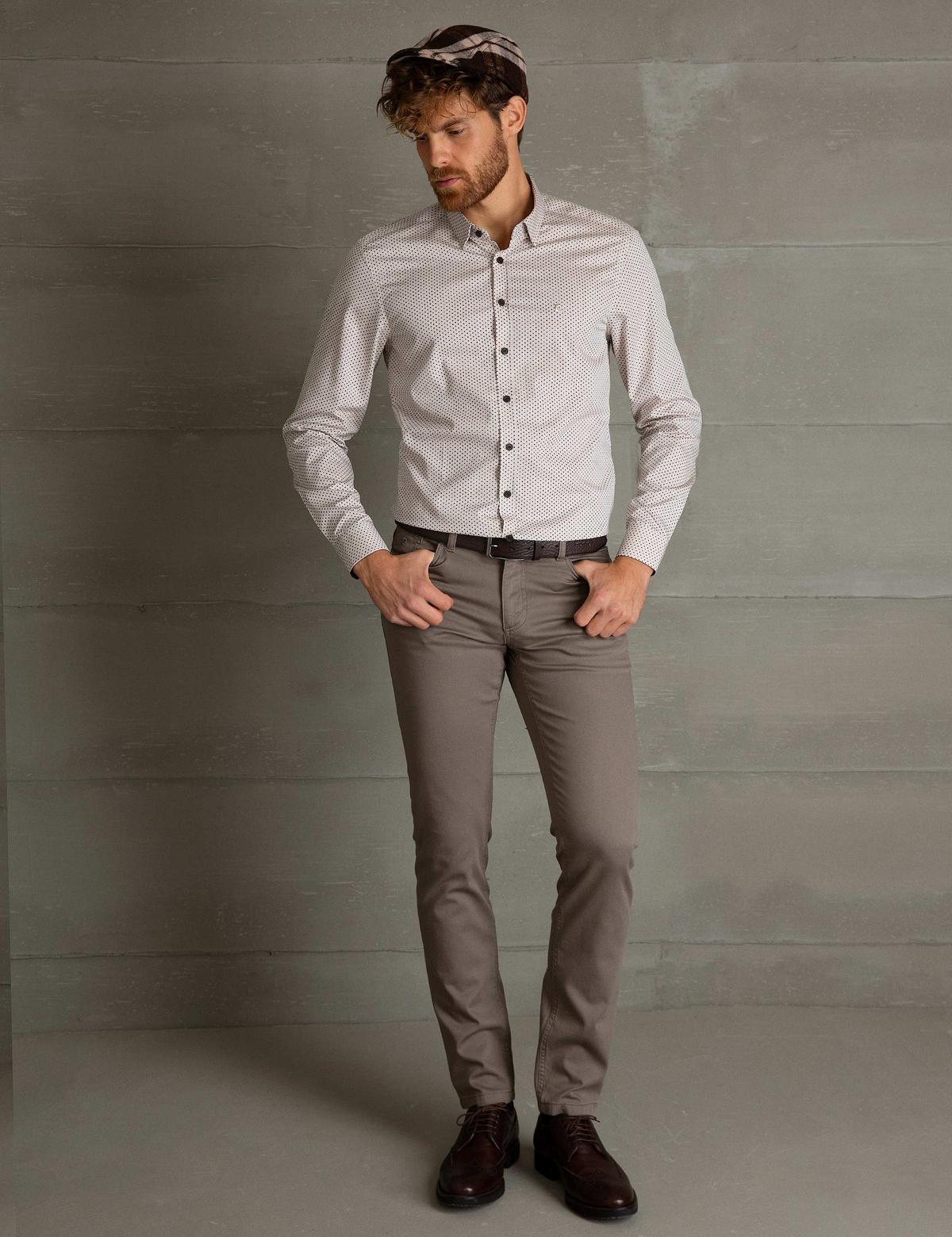 Bej Slim Fit Uzun Kollu Gömlek