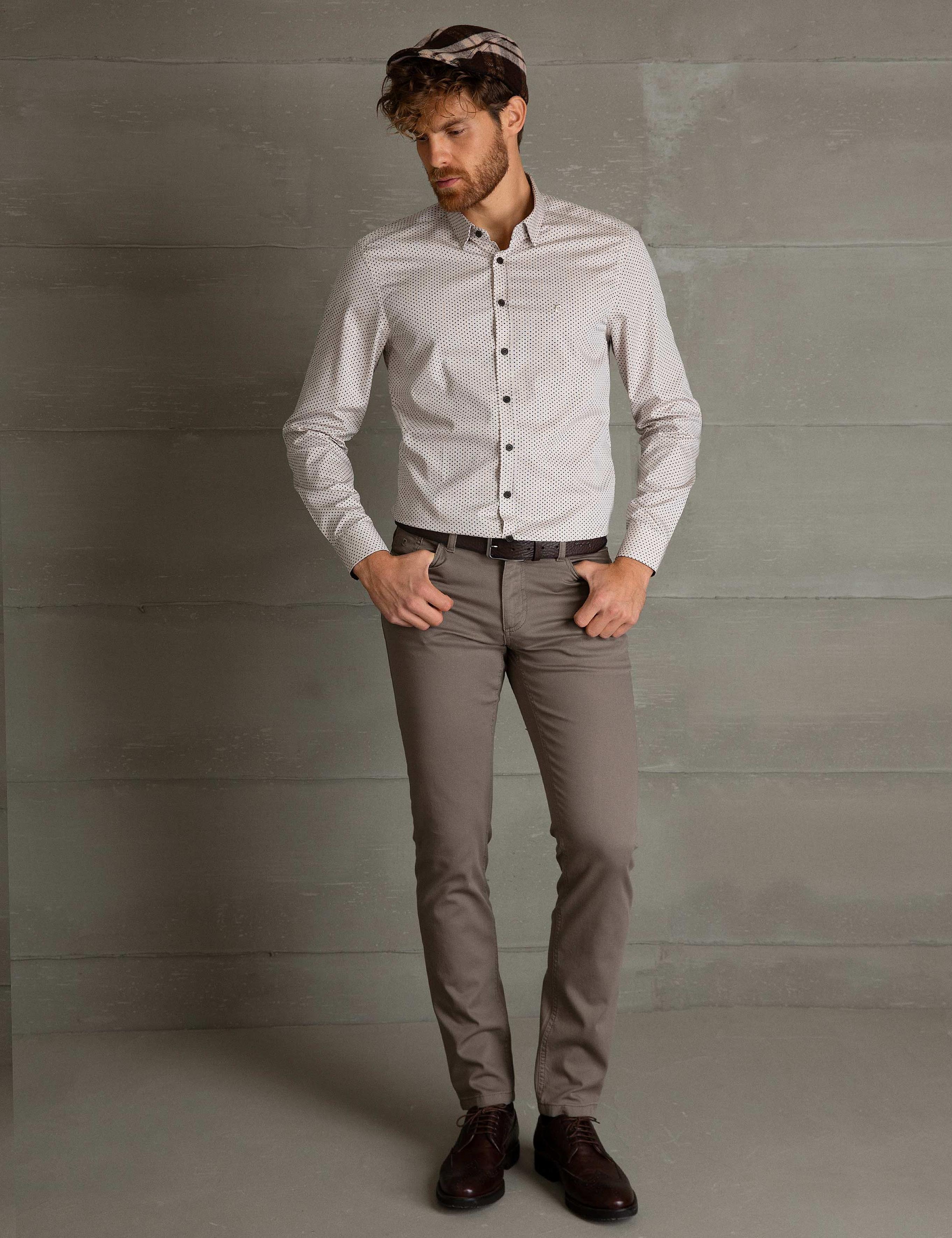 Bej Slim Fit Uzun Kollu Gömlek