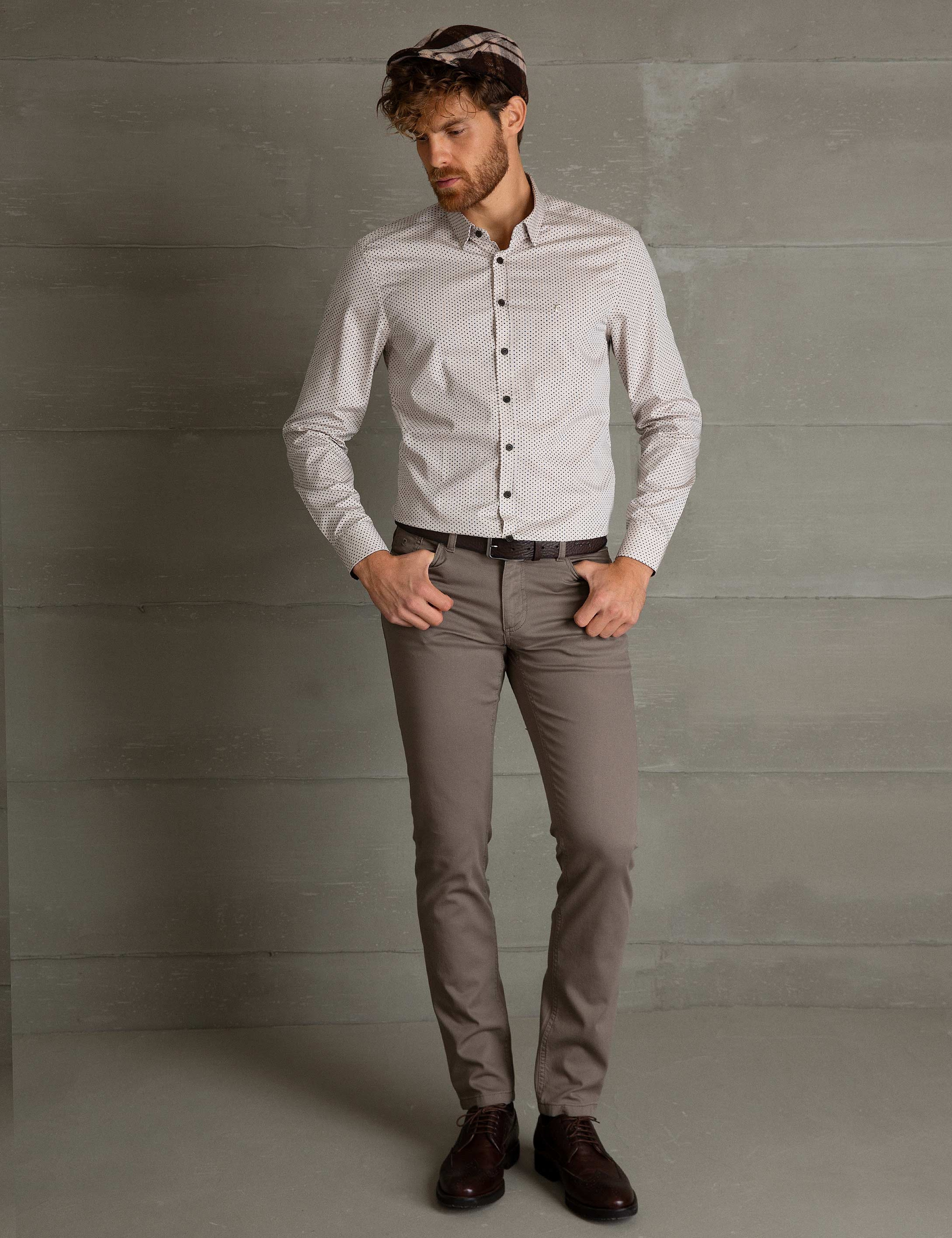 Bej Slim Fit Uzun Kollu Gömlek - Image 1
