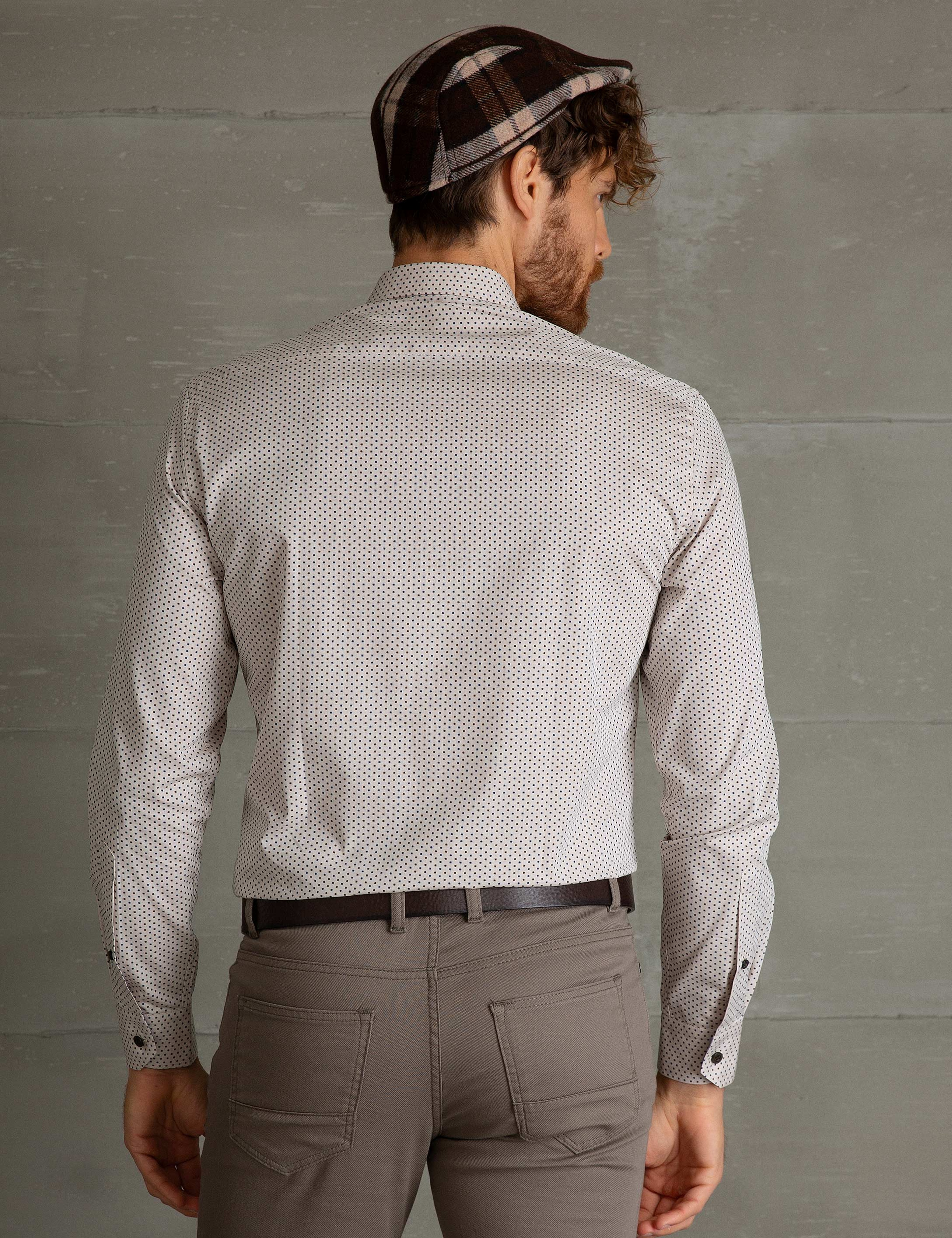 Bej Slim Fit Uzun Kollu Gömlek