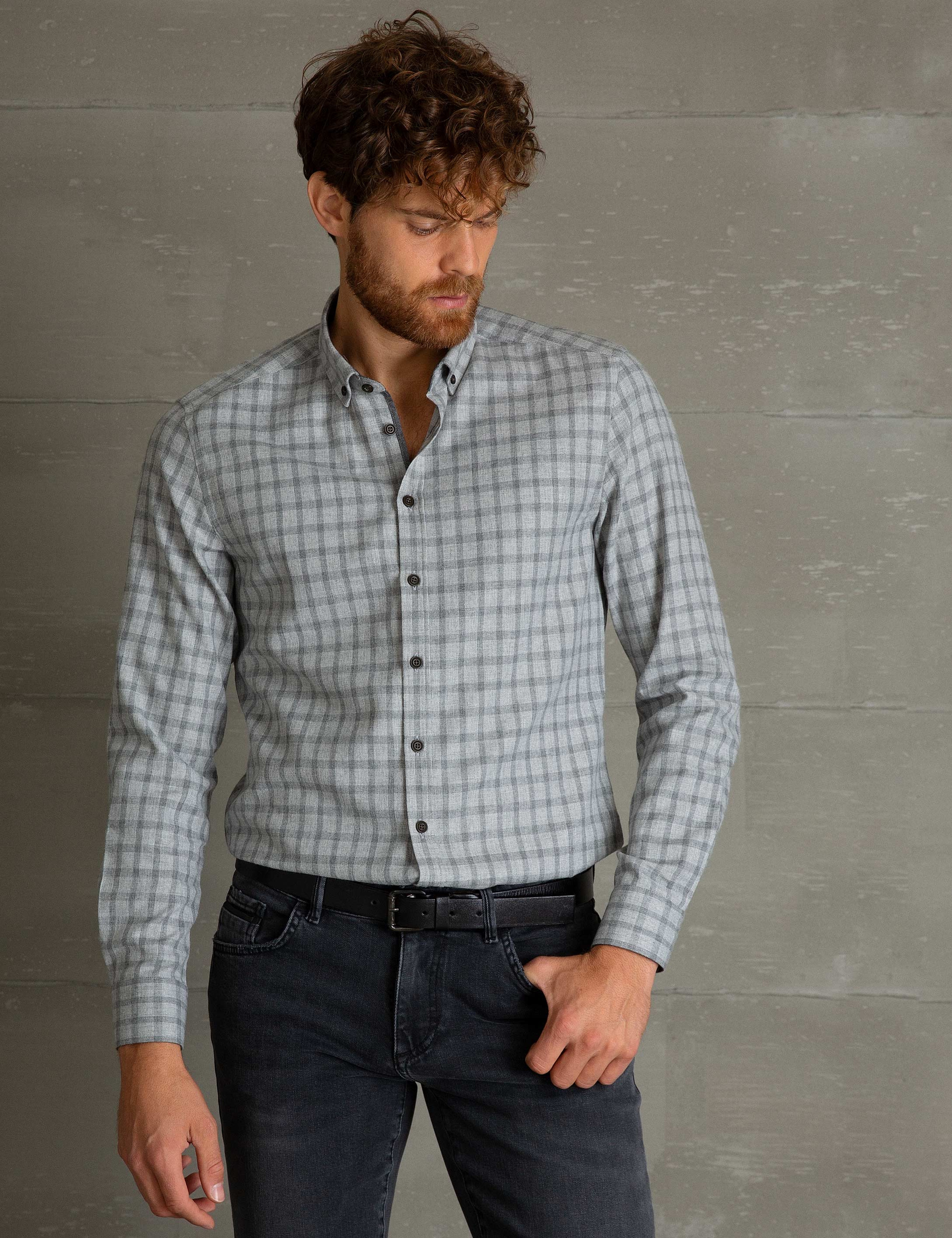 Açık Gri Slim Fit Gömlek - Image 2