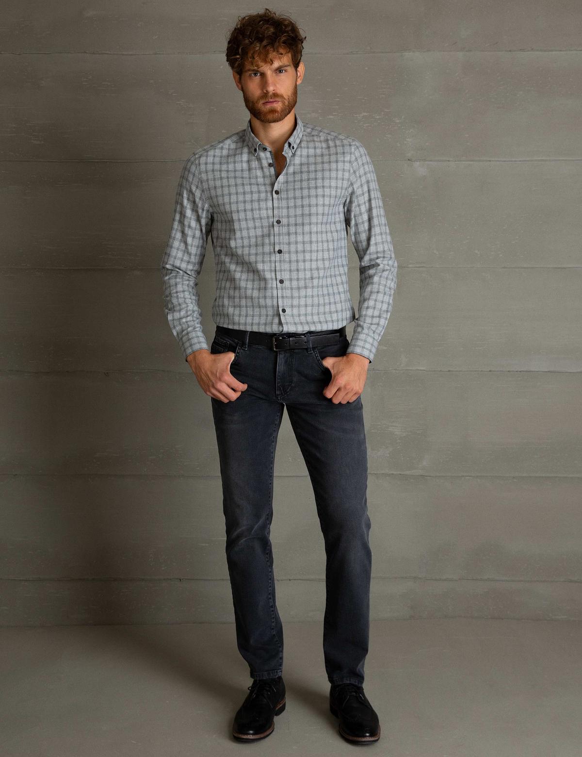 Açık Gri Slim Fit Gömlek