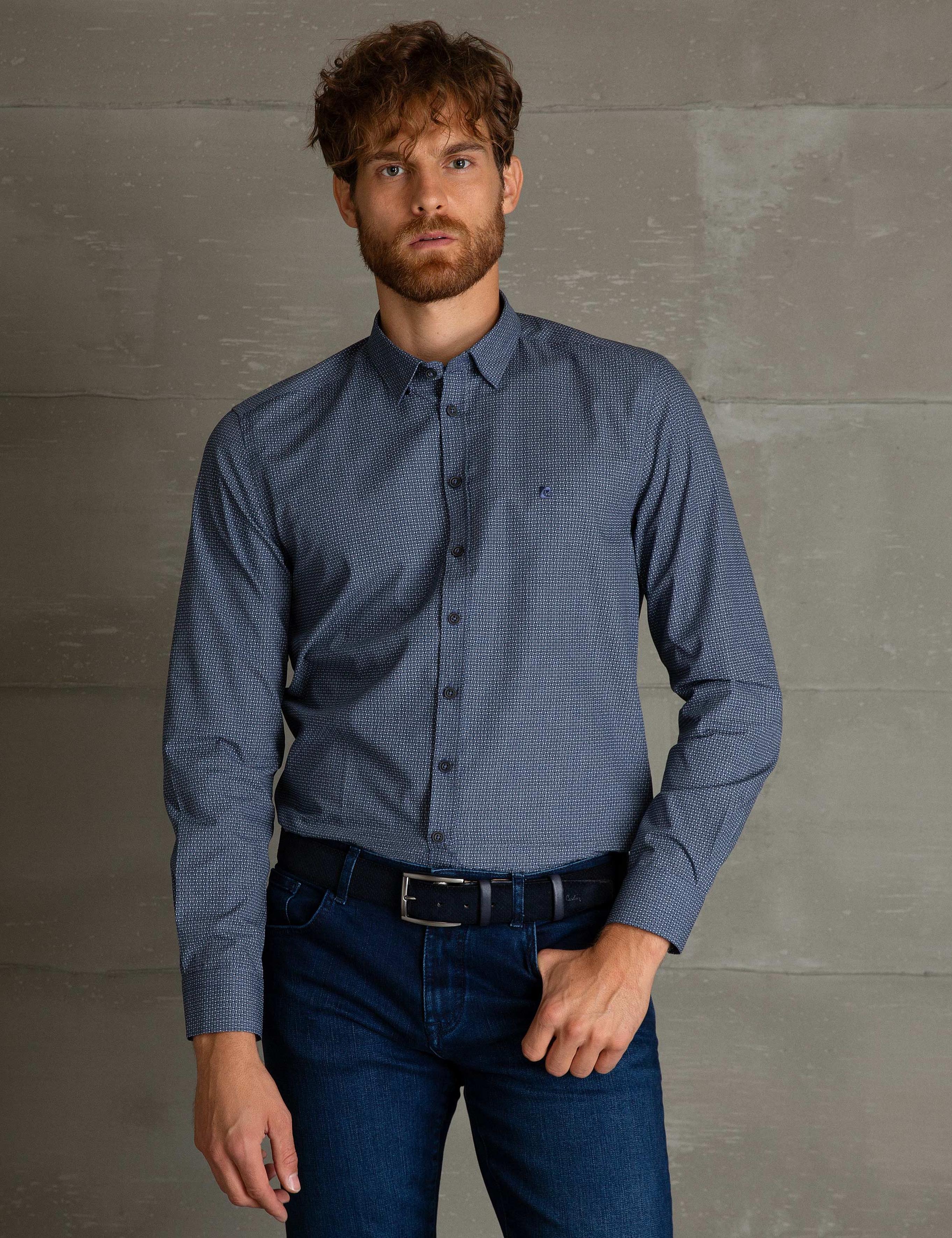 Lacivert Slim Fit Uzun Kollu Gömlek