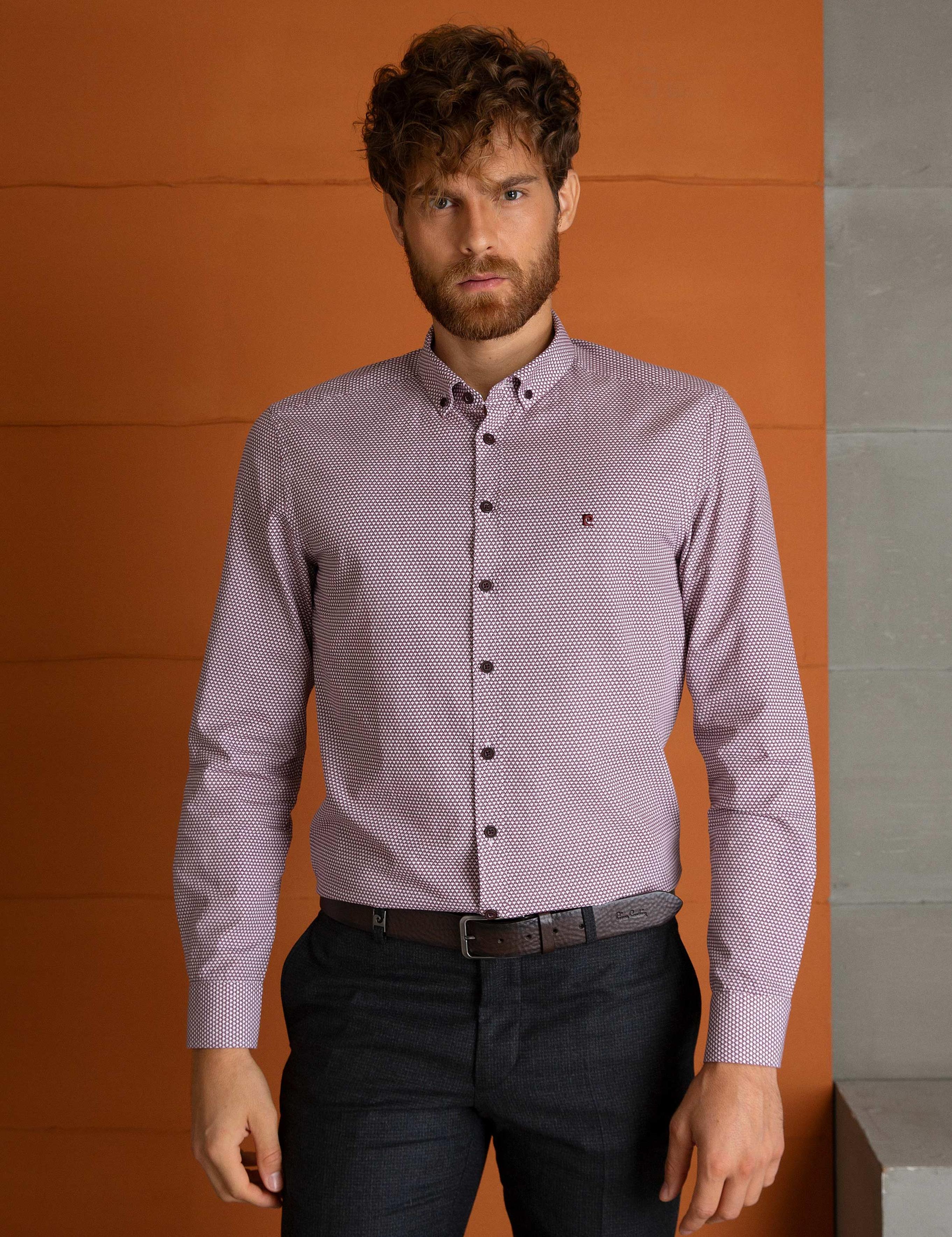 Kırmızı Slim Fit Uzun Kollu Gömlek