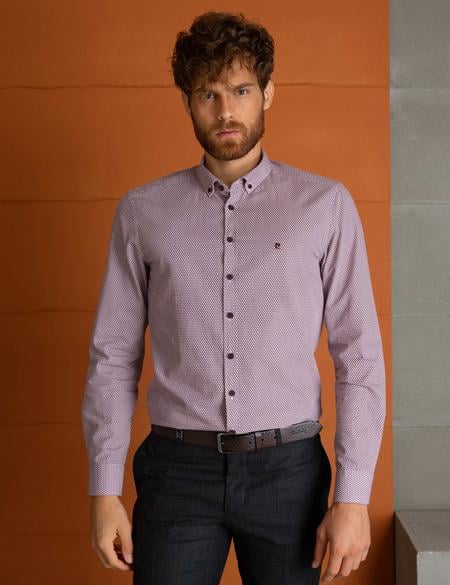 Kırmızı Slim Fit Uzun Kollu Gömlek - 50194917010