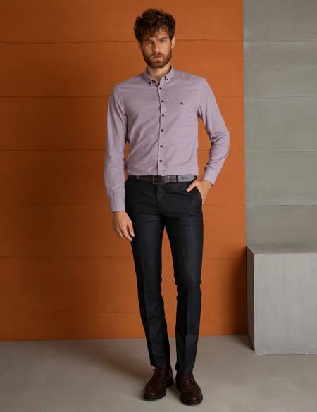 Kırmızı Slim Fit Uzun Kollu Gömlek - 50194917010