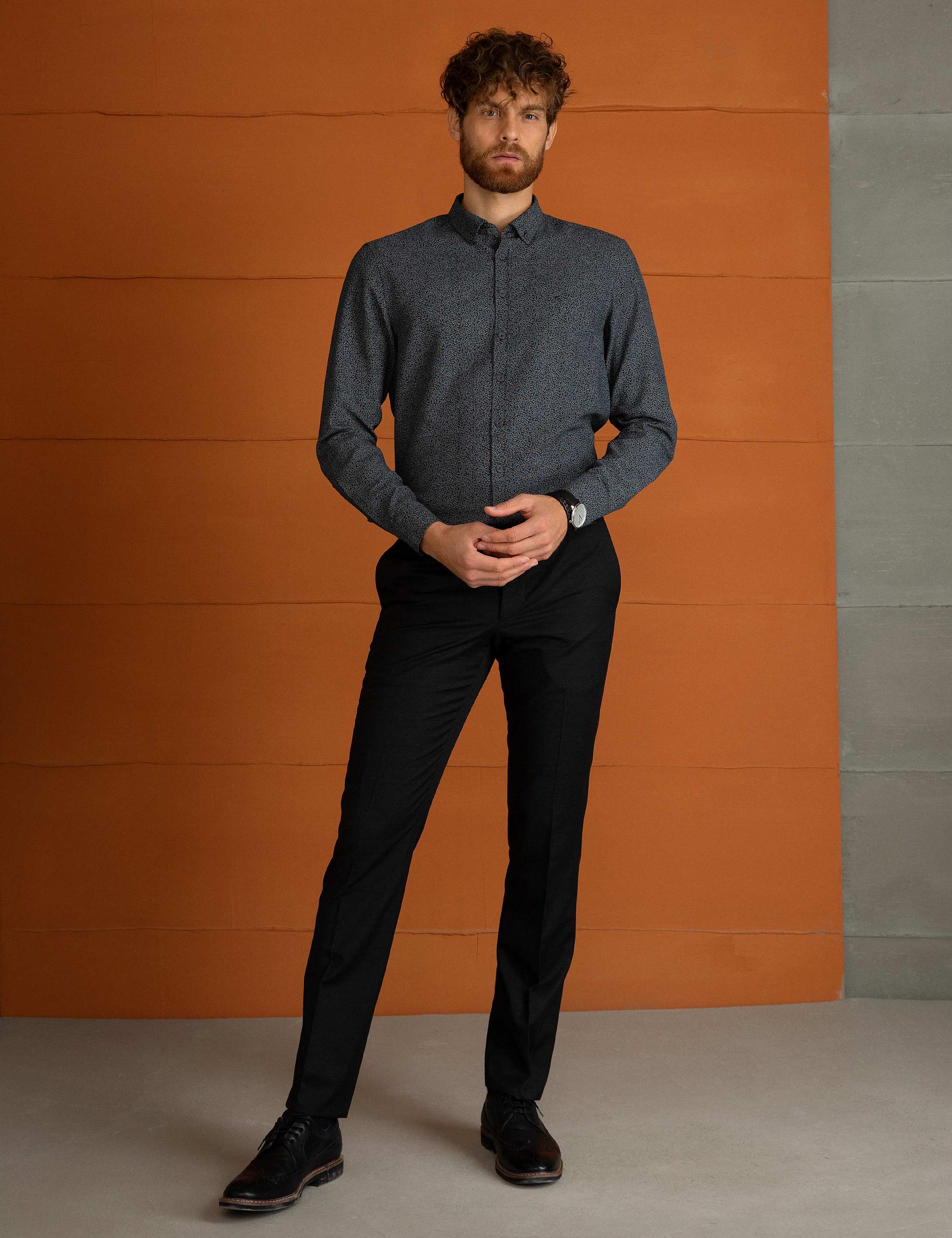 Antrasit Gri Slim Fit Gömlek