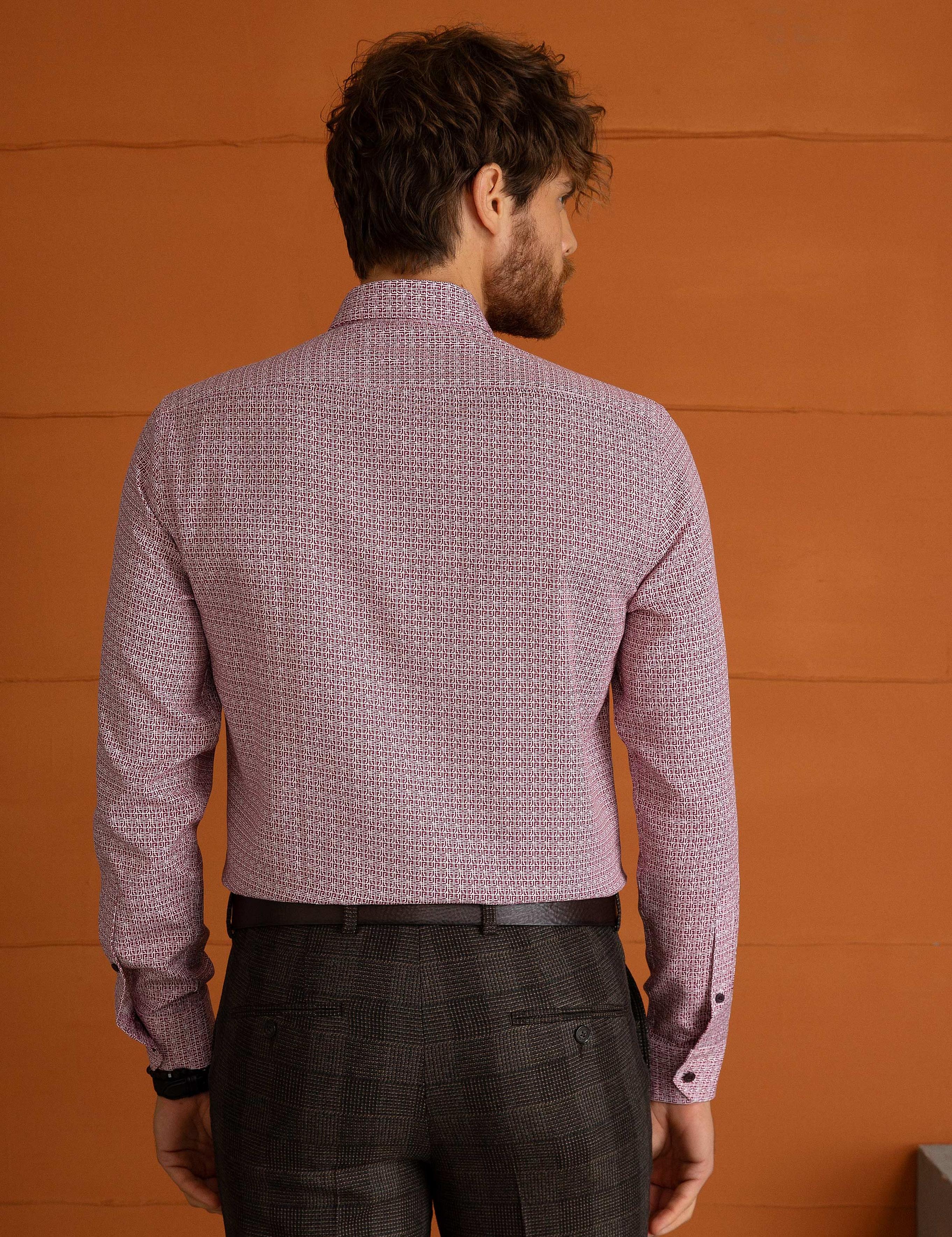 Kırmızı Slim Fit Uzun Kollu Gömlek