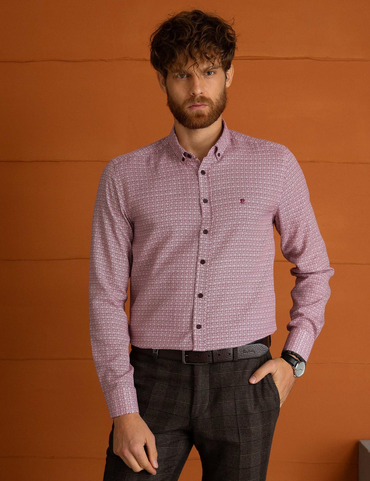 Kırmızı Slim Fit Uzun Kollu Gömlek - 50194970001