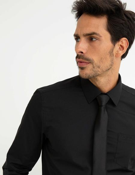 Siyah Regular Fit Uzun Kollu Basic Gömlek - 50197102014