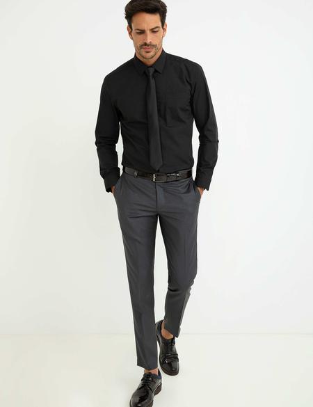 Siyah Regular Fit Uzun Kollu Basic Gömlek - 50197102014
