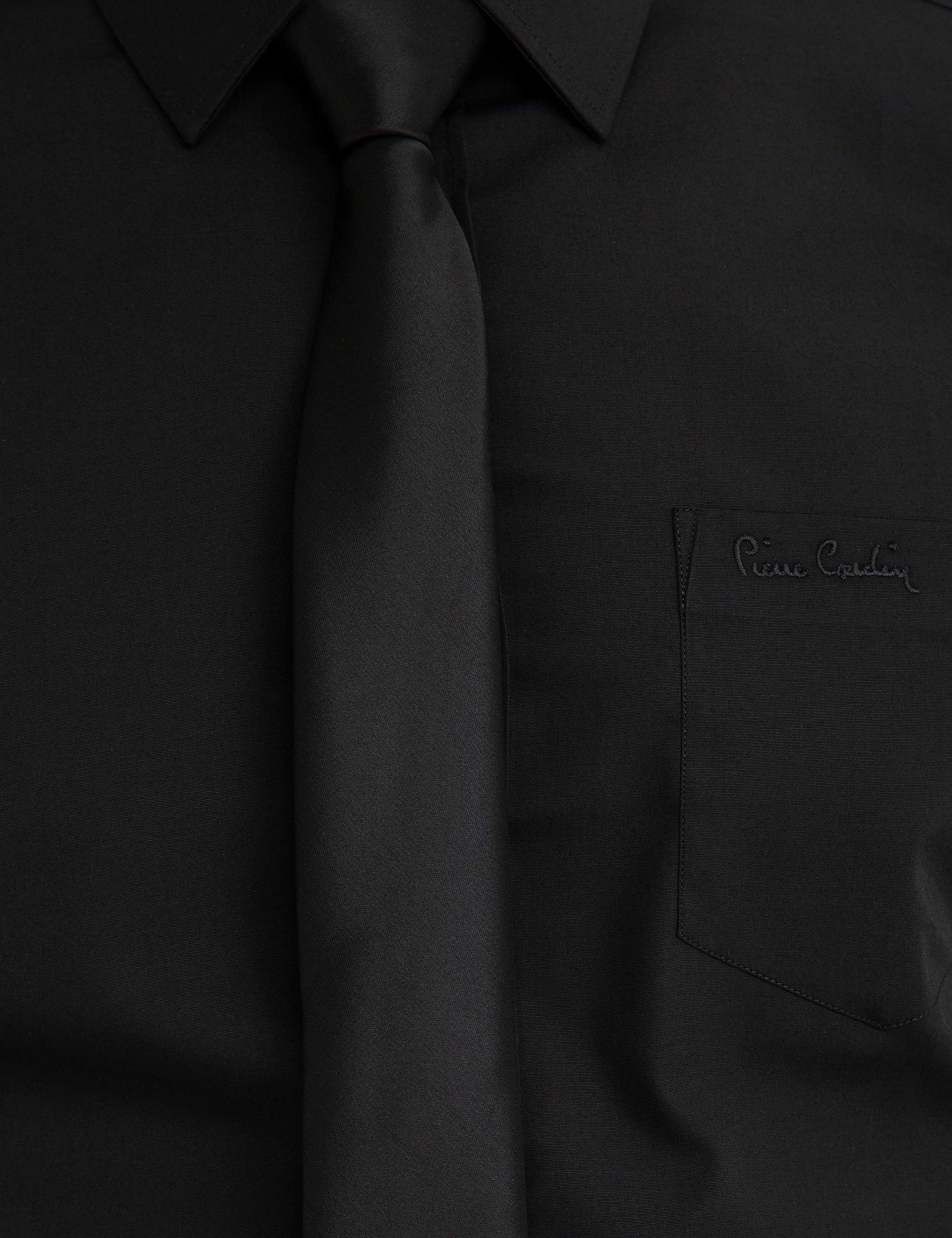 Siyah Regular Fit Uzun Kollu Basic Gömlek - Image 4