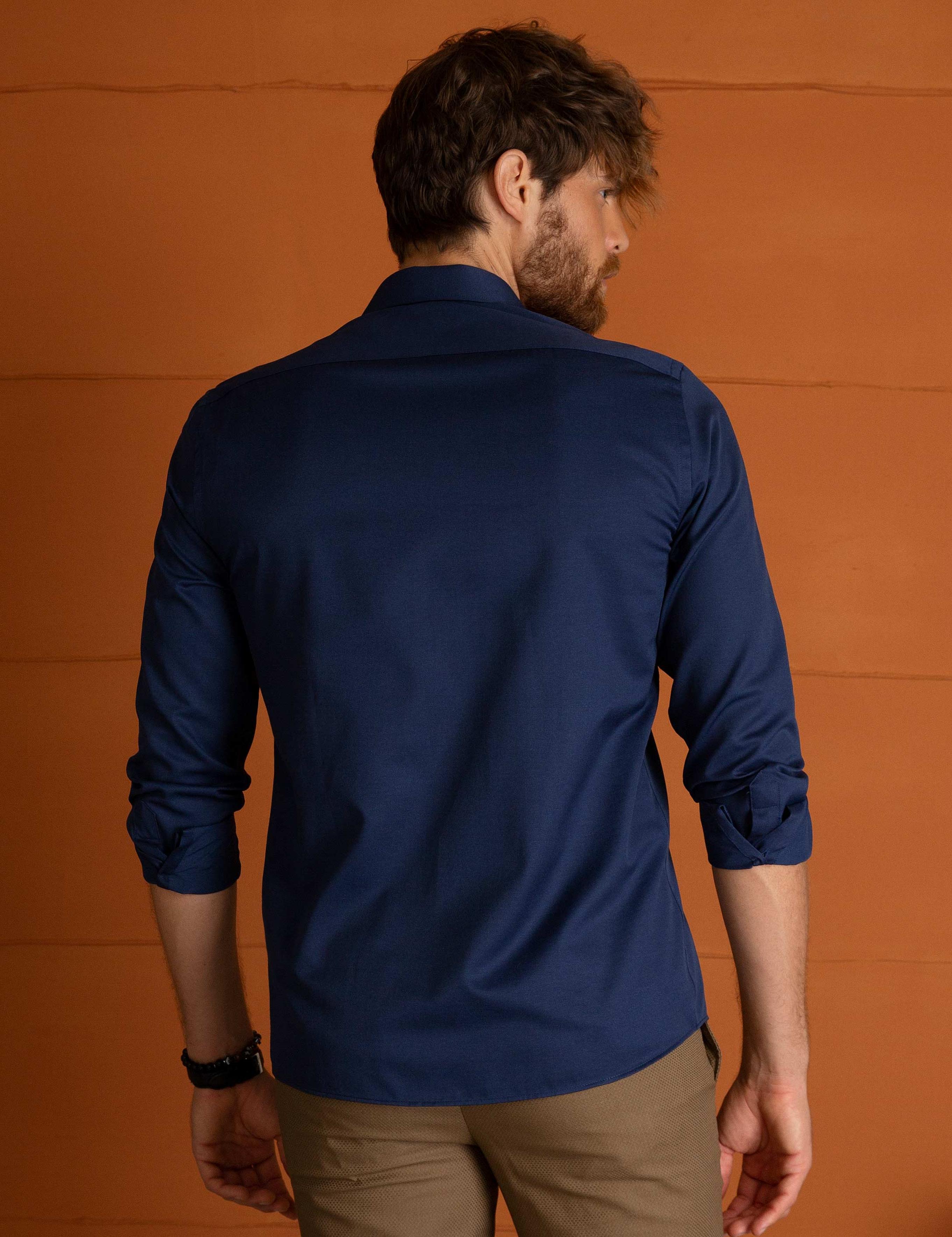 Lacivert Slim Fit Uzun Kollu Basic Gömlek