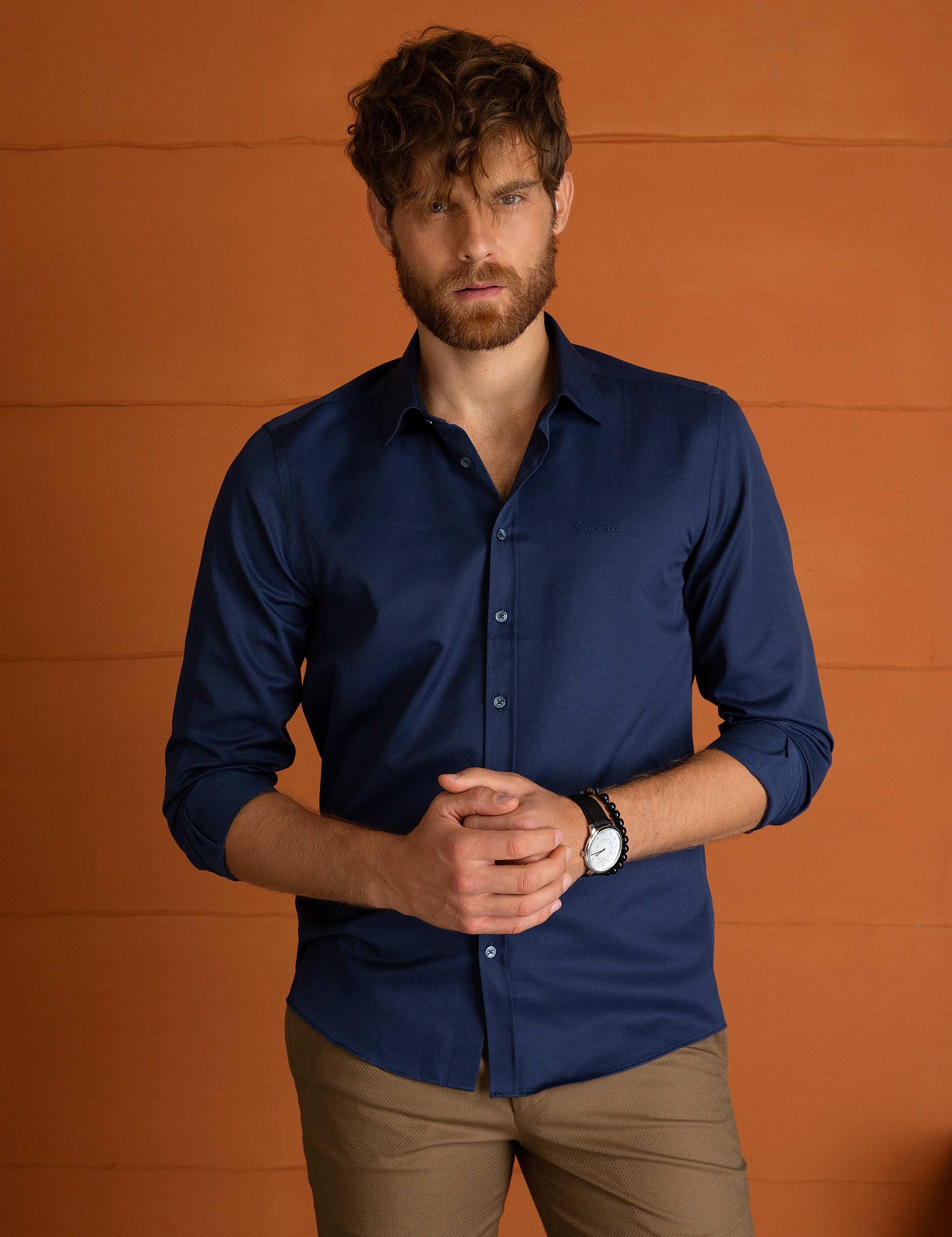 Lacivert Slim Fit Uzun Kollu Basic Gömlek