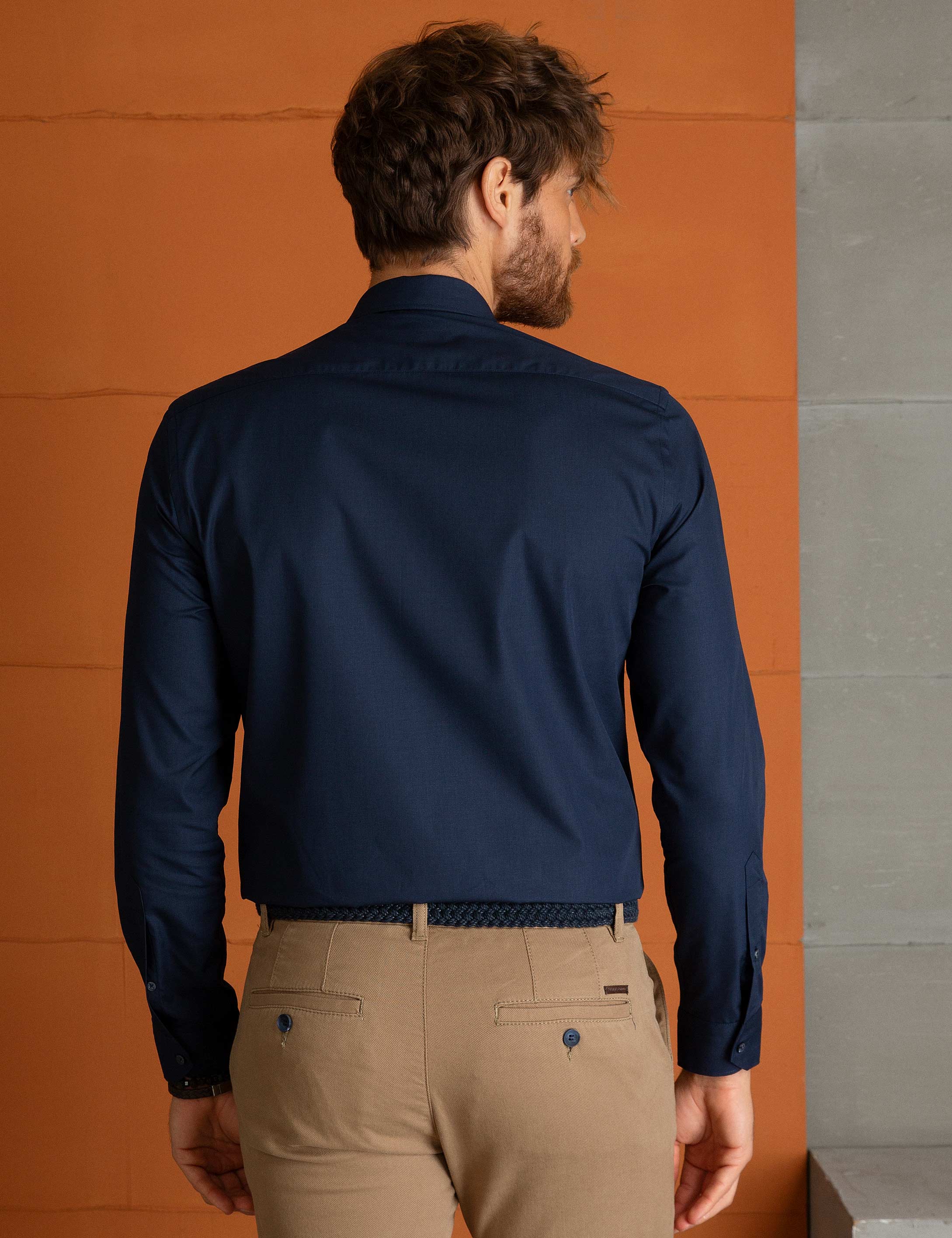 Lacivert Slim Fit Uzun Kollu Basic Gömlek - Image 3