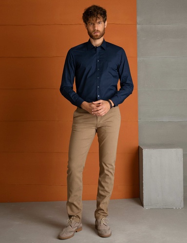 Lacivert Slim Fit Uzun Kollu Basic Gömlek