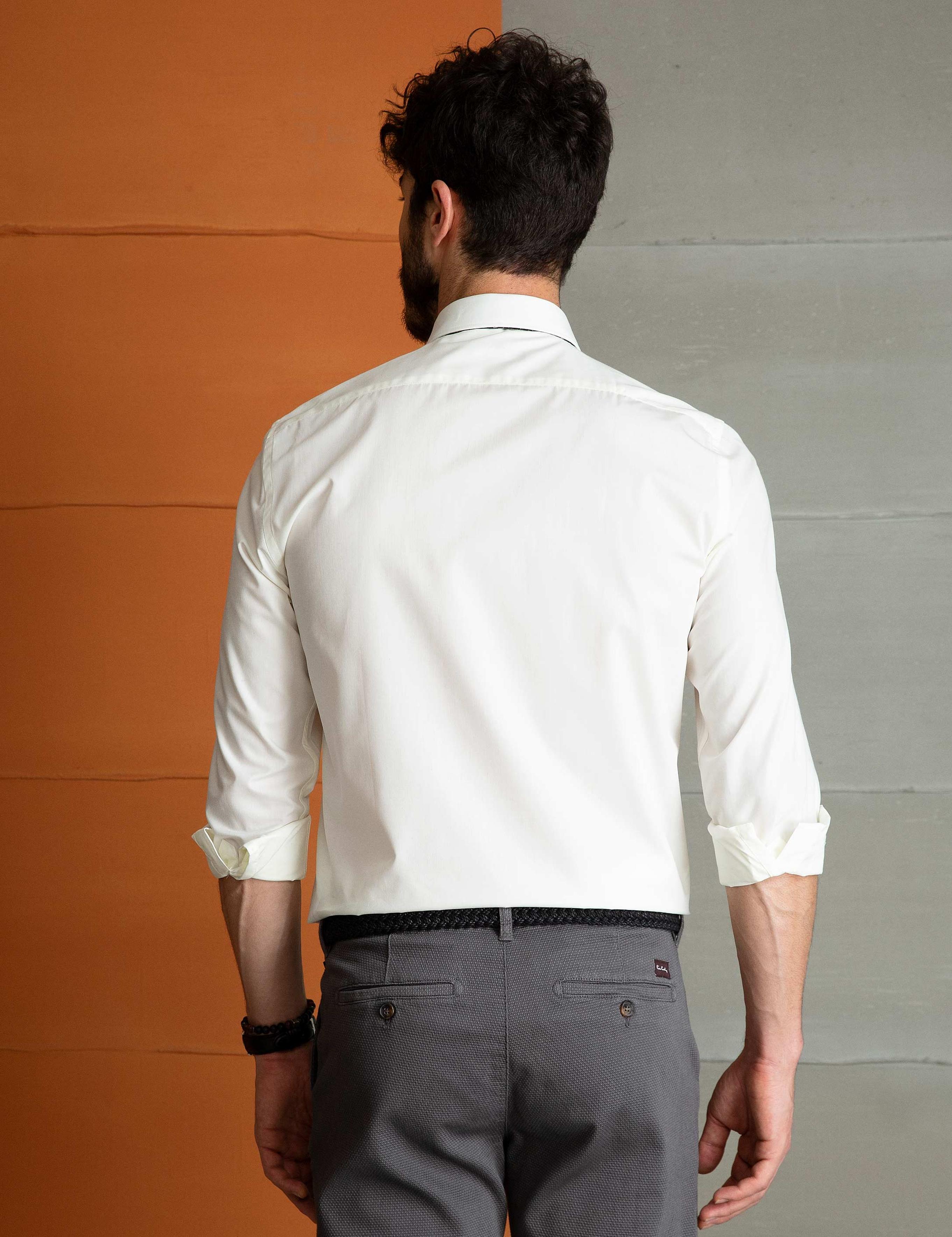 Ekru Slim Fit Basic Gömlek