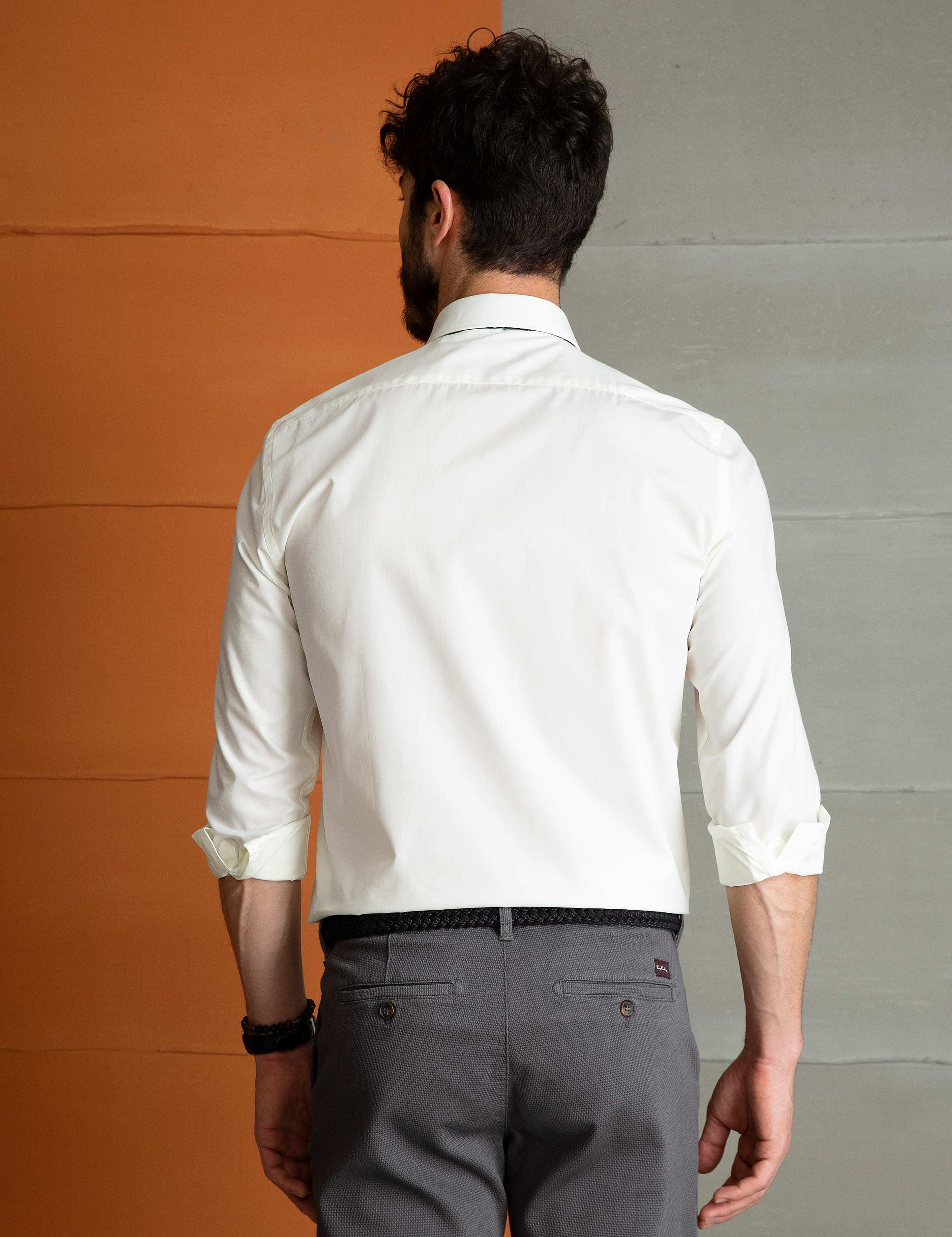Ekru Slim Fit Basic Gömlek - Image 2