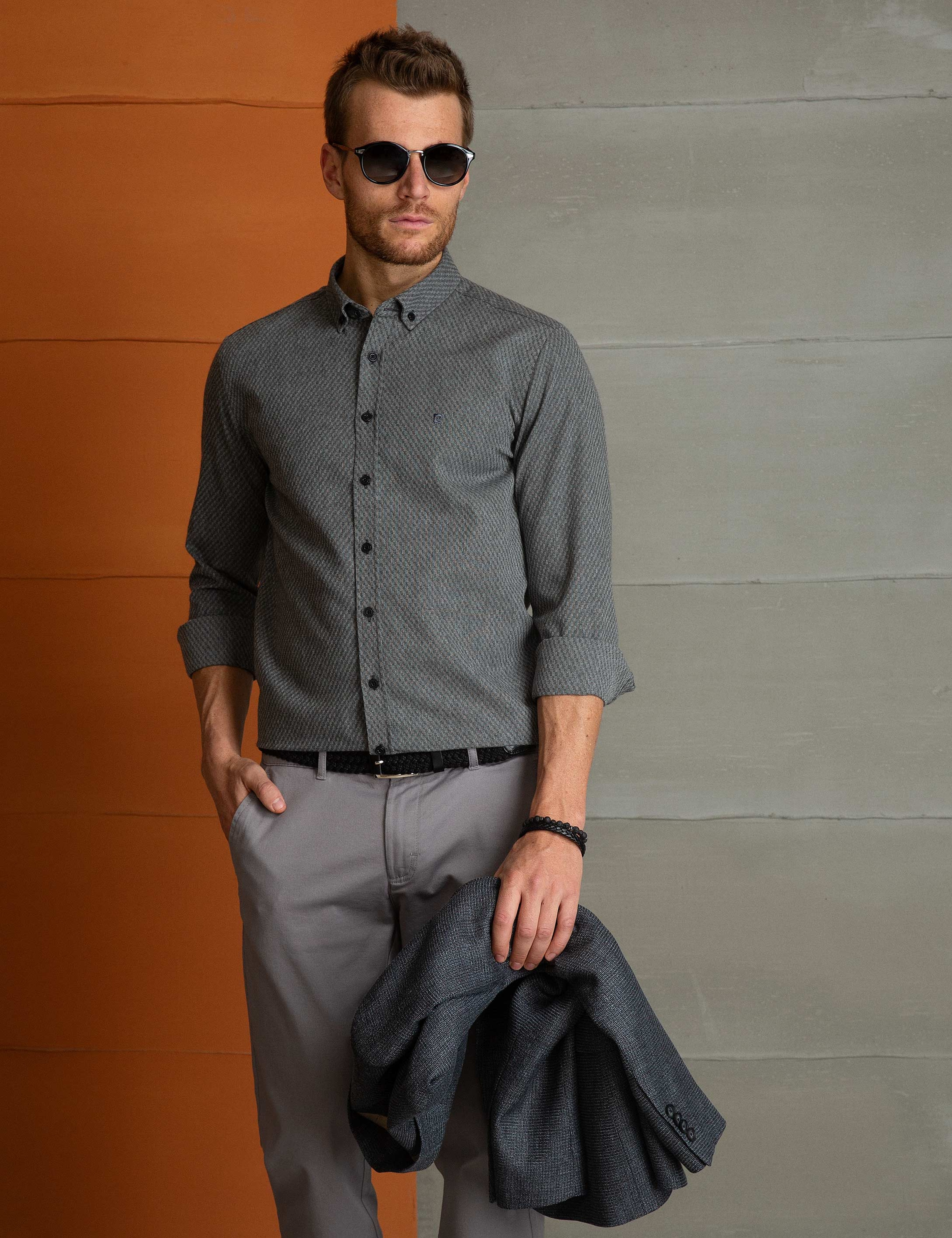 Gri Slim Fit Gömlek - Image 2