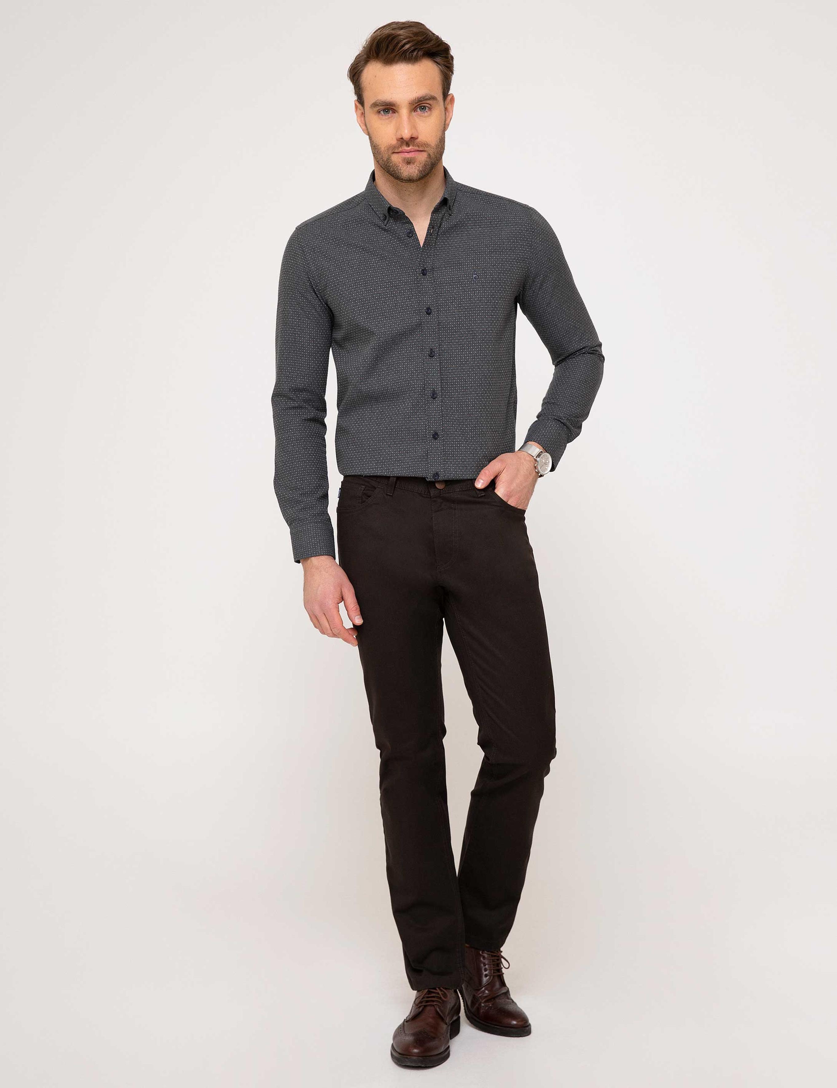 Kahverengi Slim Fit Gömlek