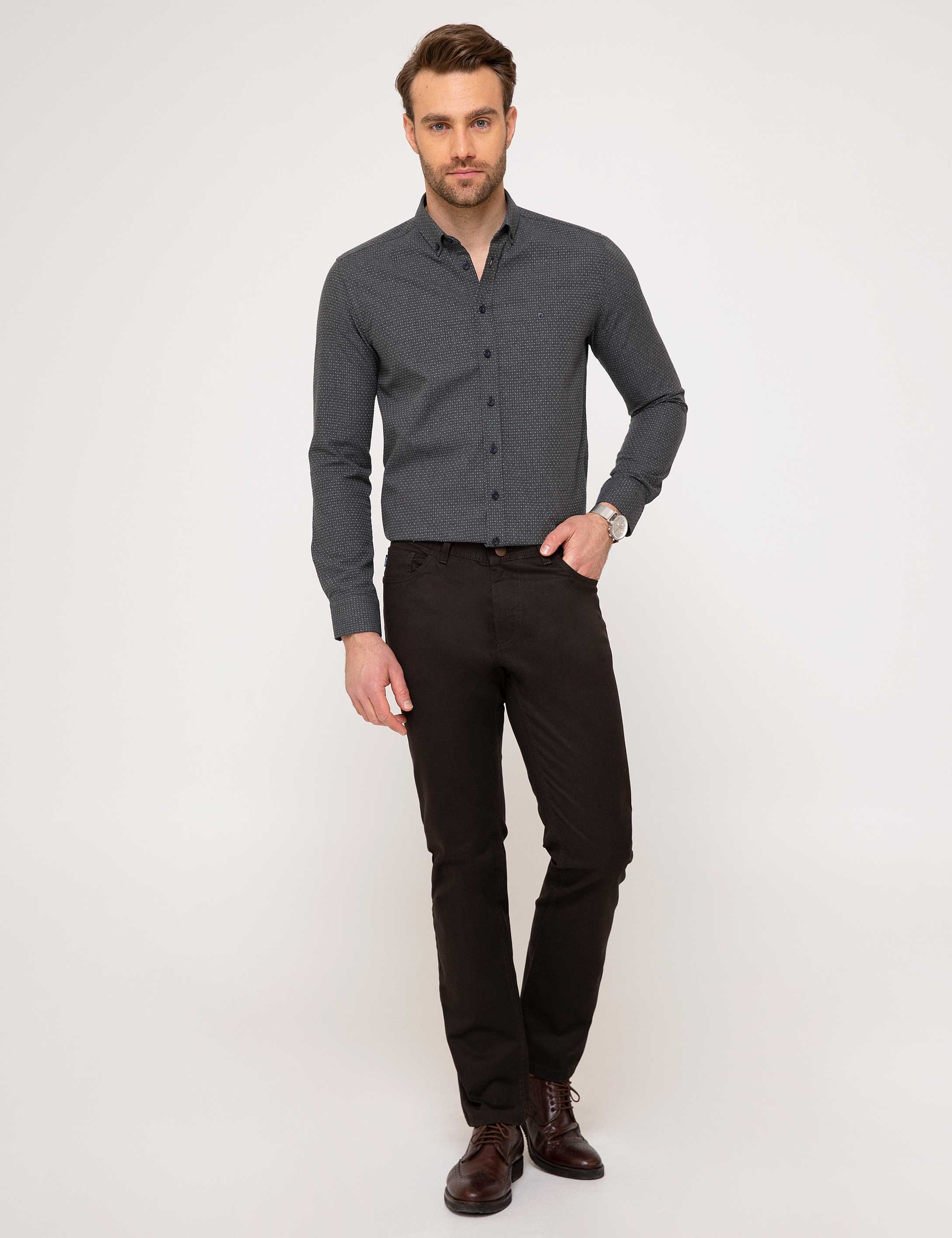 Kahverengi Slim Fit Gömlek - Image 2