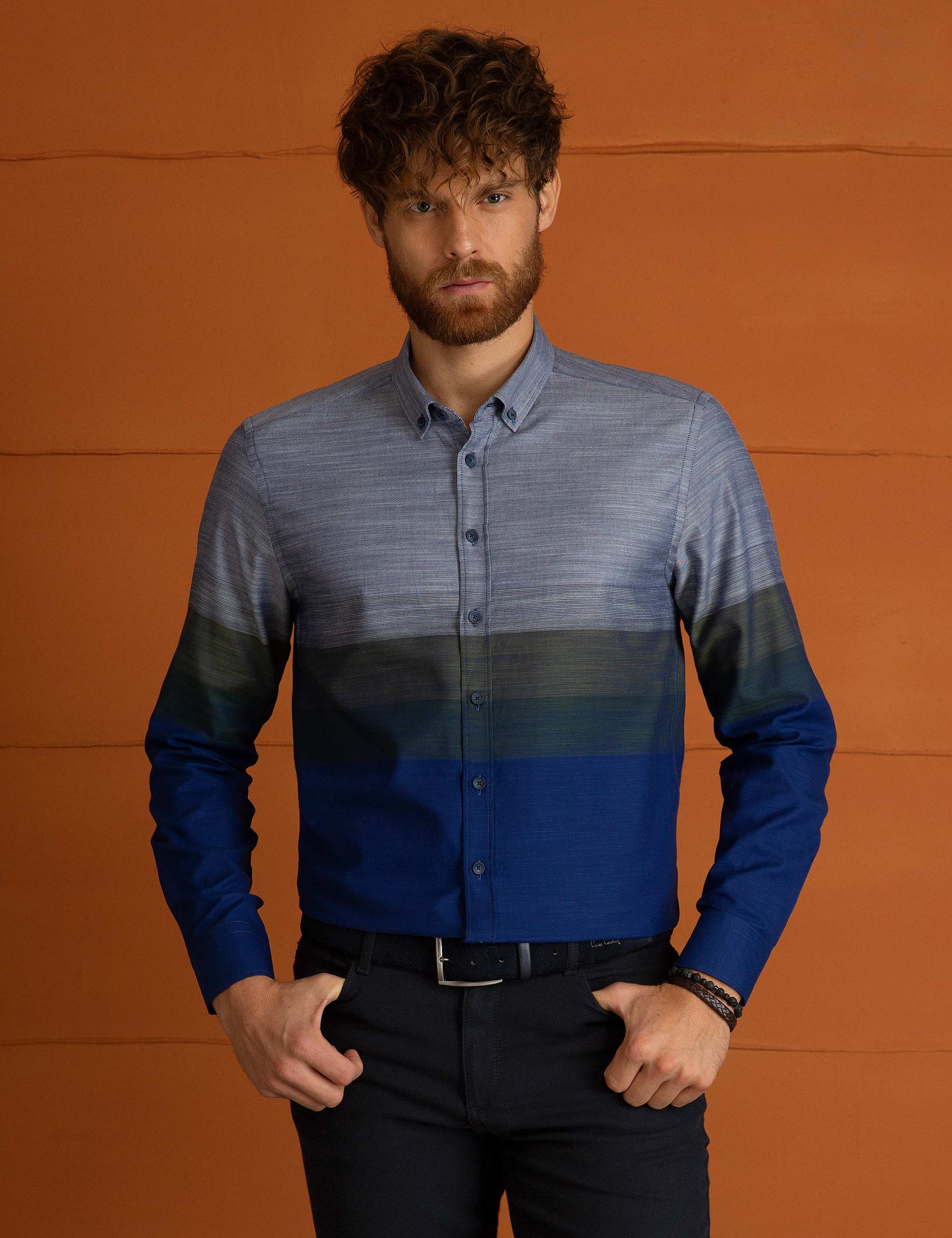 Lacivert Slim Fit Uzun Kollu Gömlek - Image 2