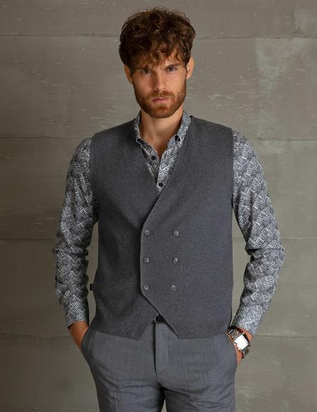 Gri Melanj Slim Fit Triko Yelek - 50197473031