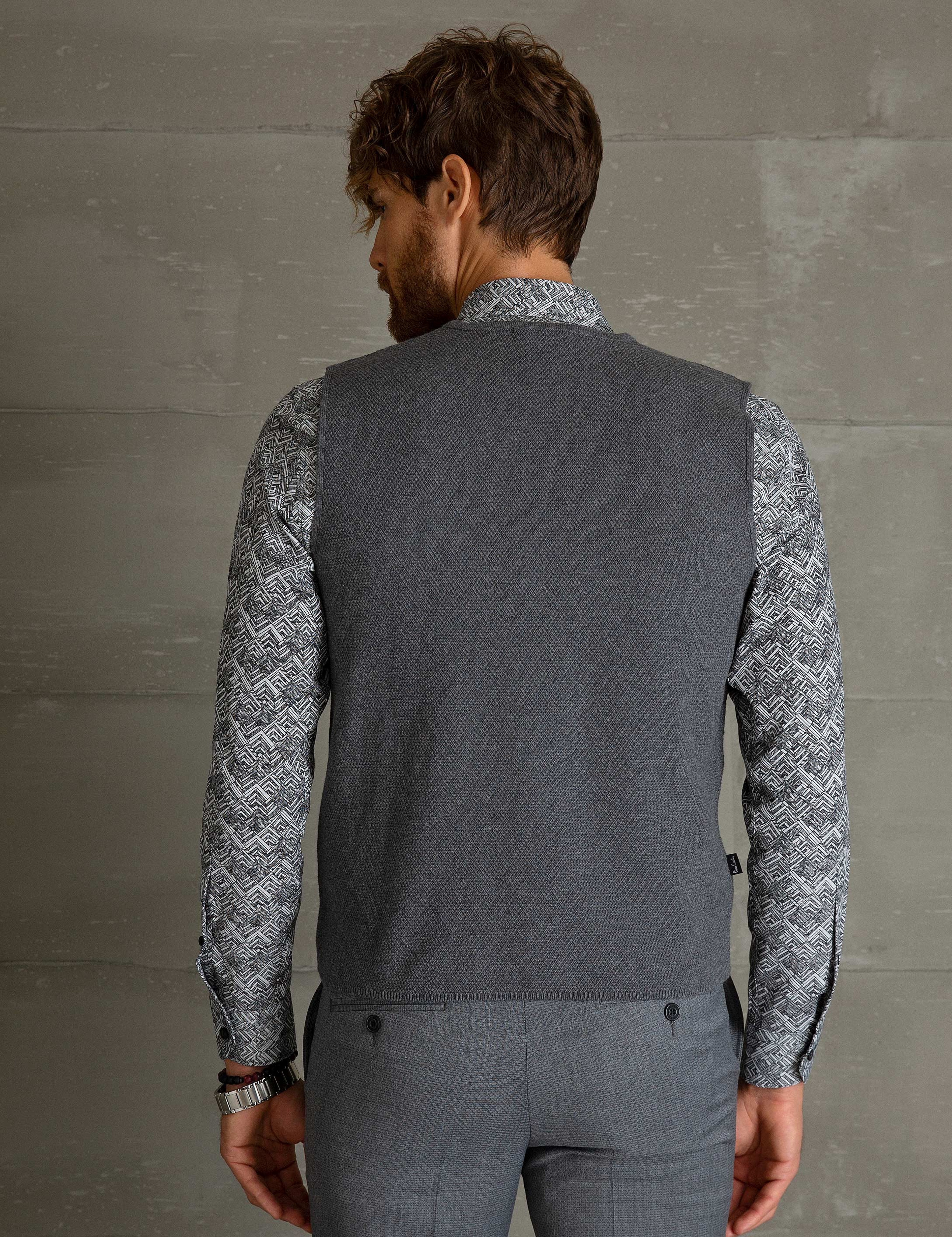 Gri Melanj Slim Fit Triko Yelek - Image 3