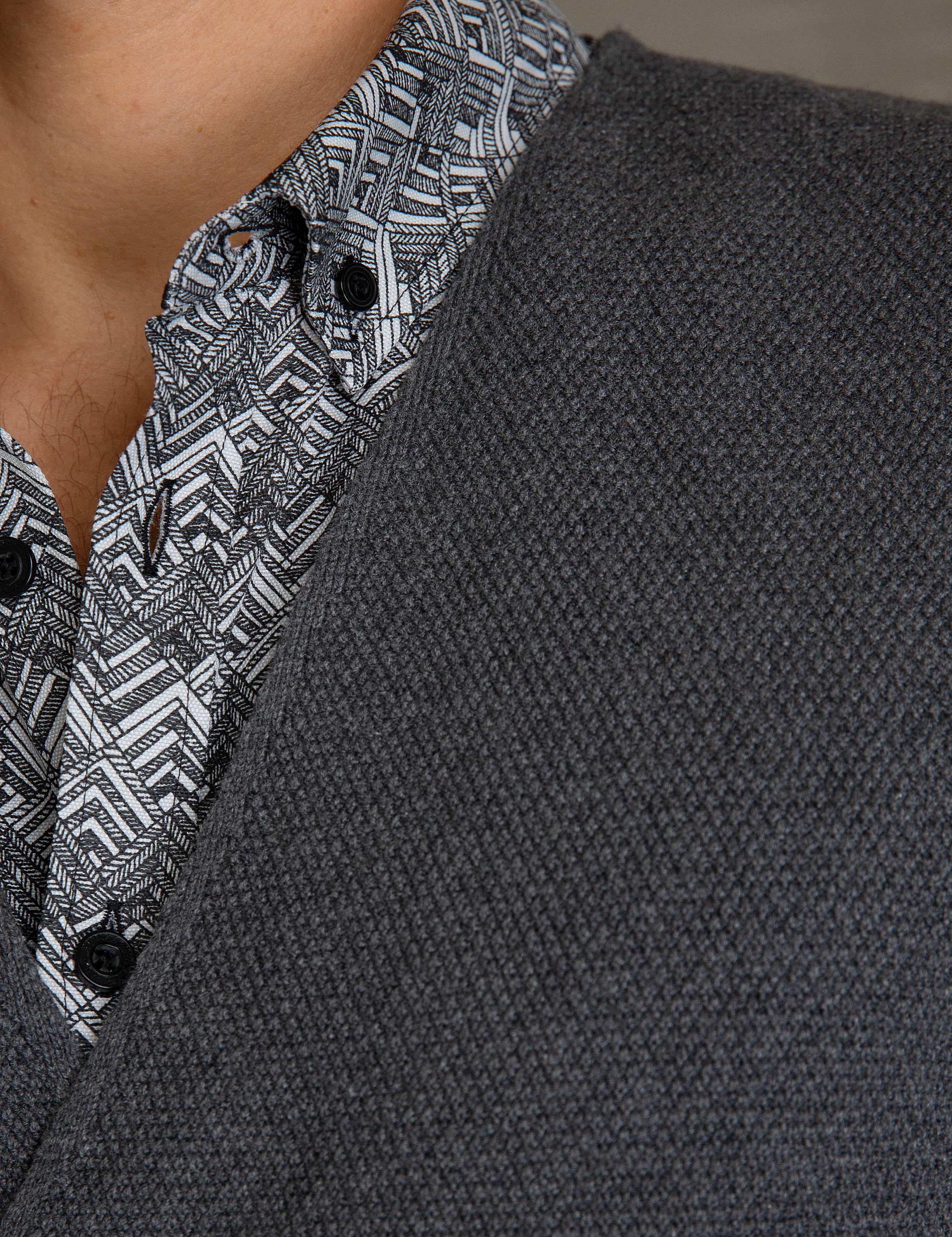 Gri Melanj Slim Fit Triko Yelek