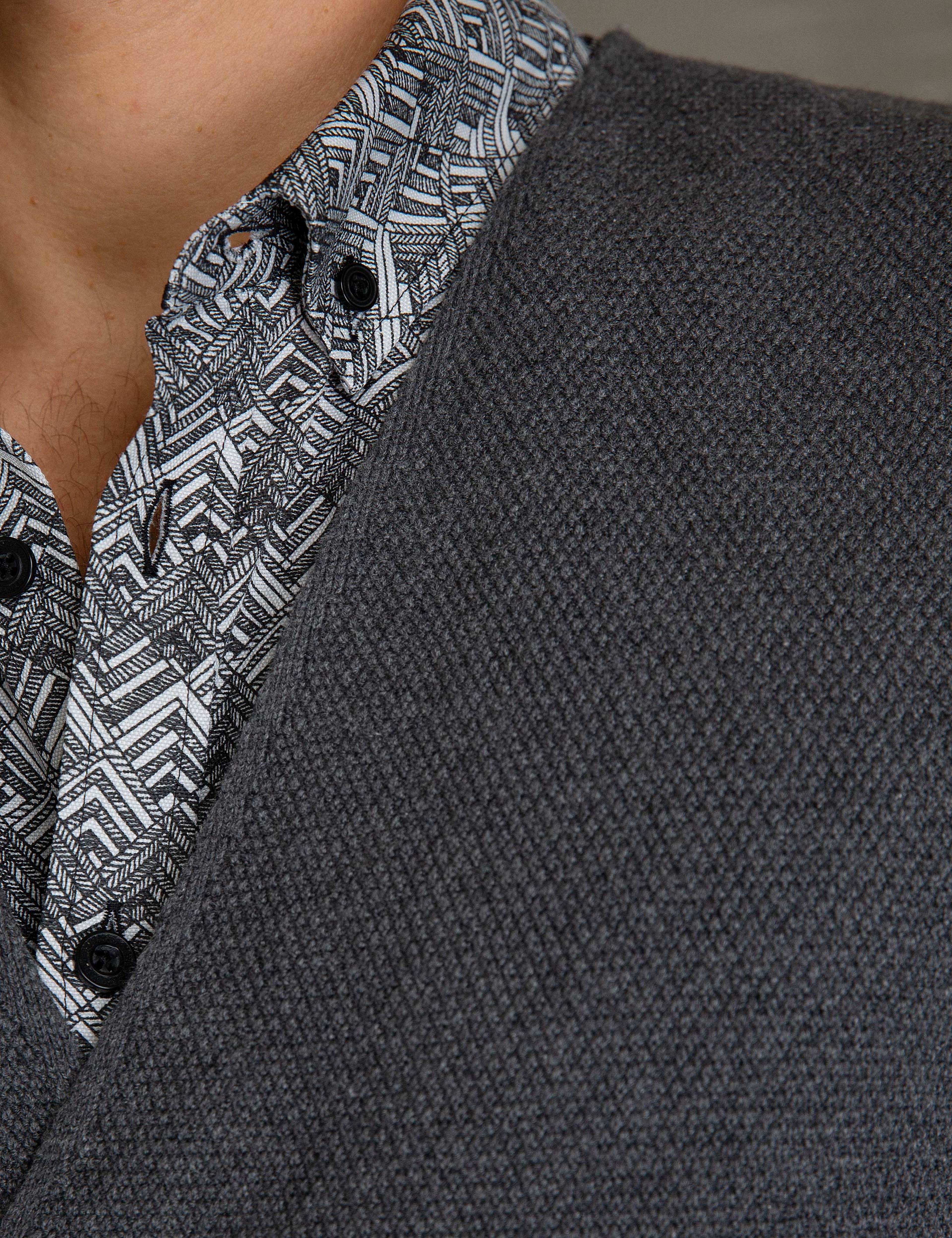 Gri Melanj Slim Fit Triko Yelek - Image 4