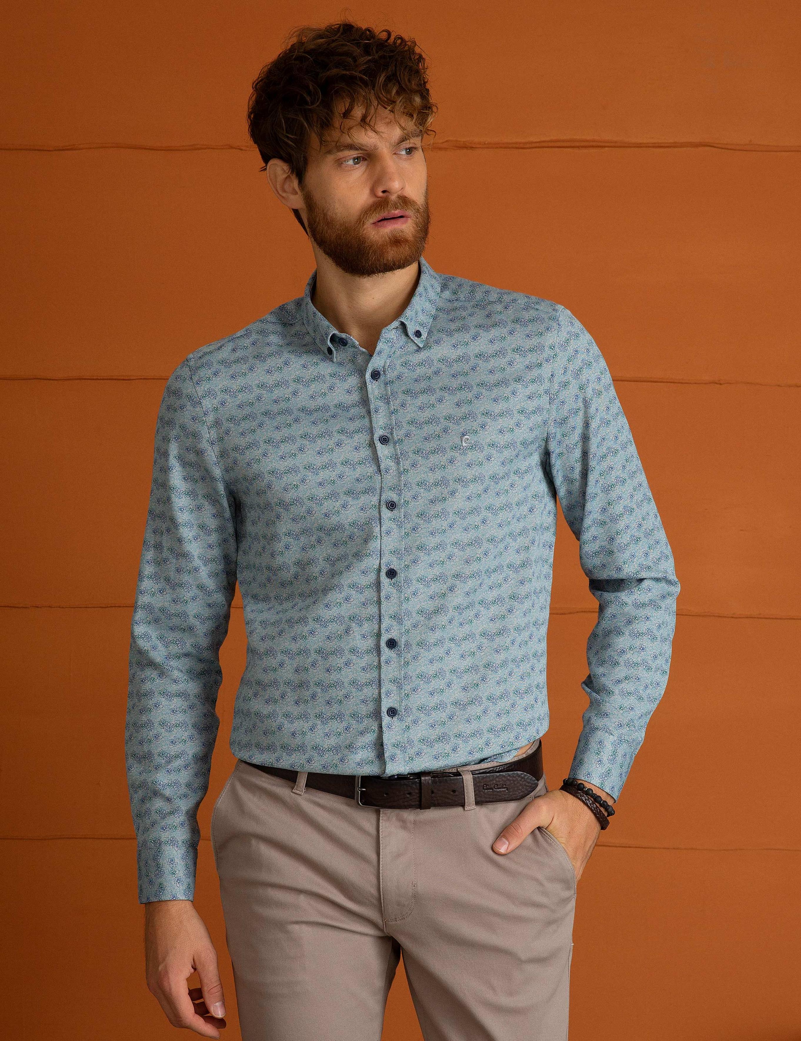 Petrol Mavi Slim Fit Gömlek