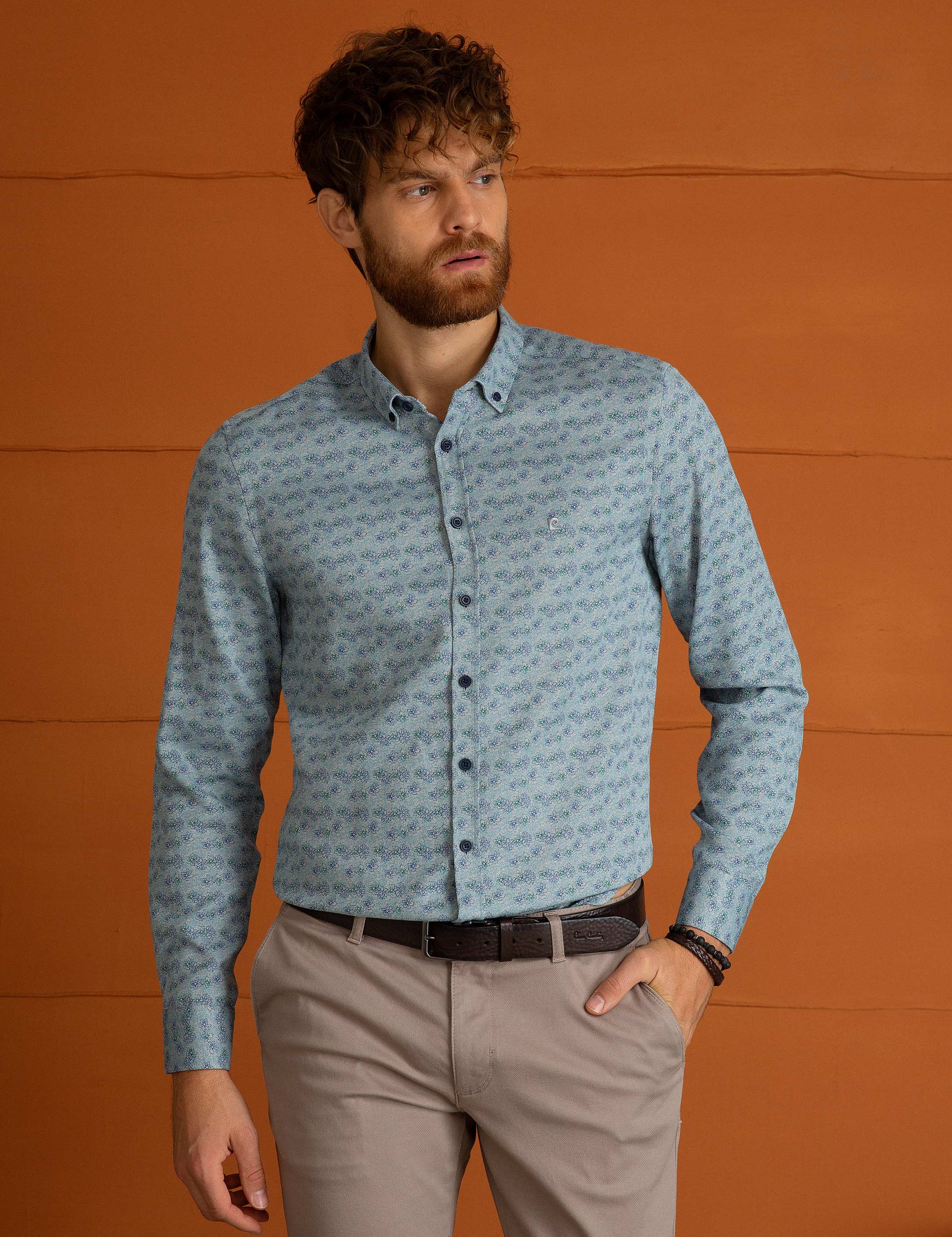Petrol Slim Fit Uzun Kollu Gömlek - Image 2