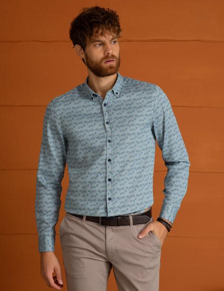 Petrol Mavi Slim Fit Gömlek - 50194969011