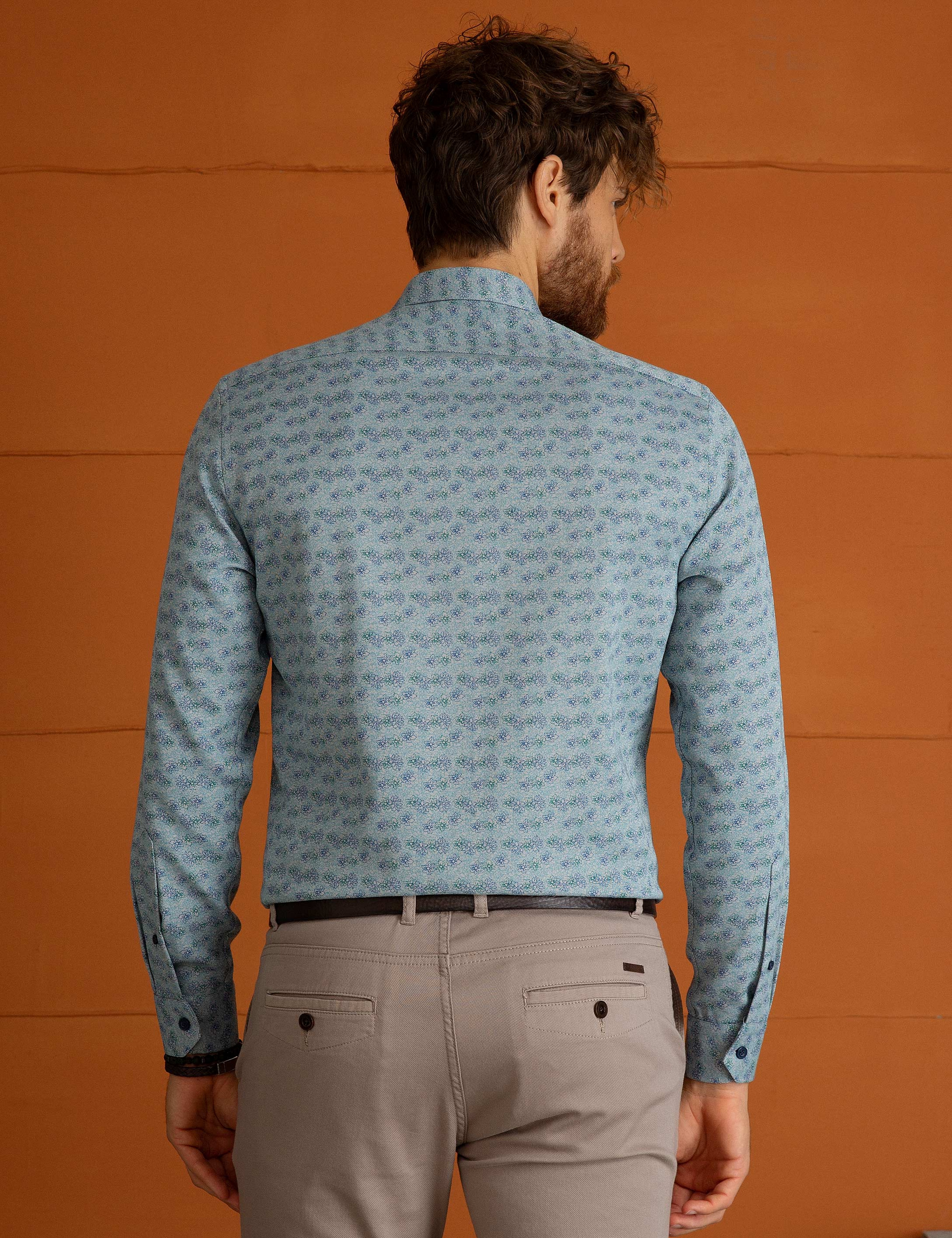 Petrol Slim Fit Uzun Kollu Gömlek