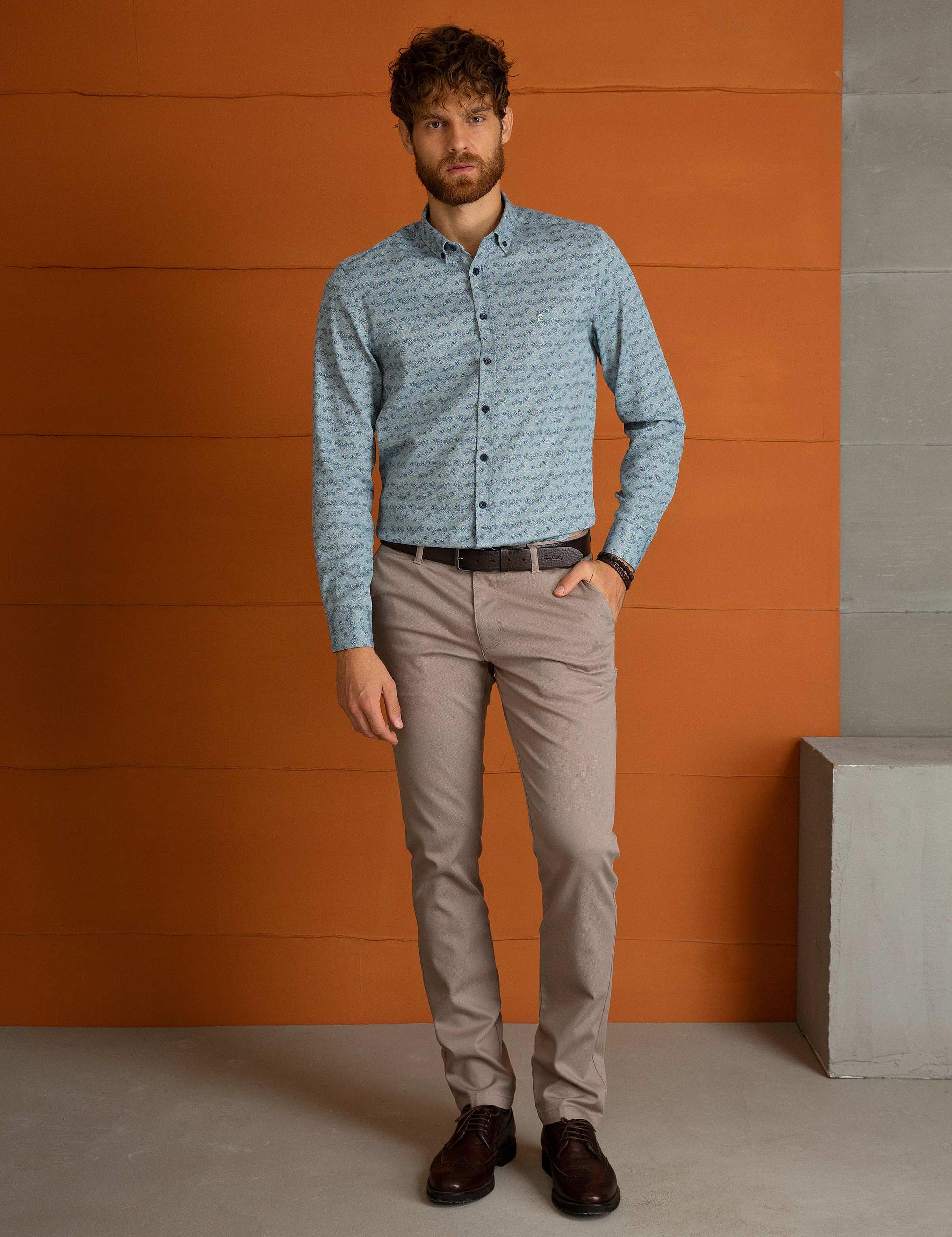 Petrol Mavi Slim Fit Gömlek