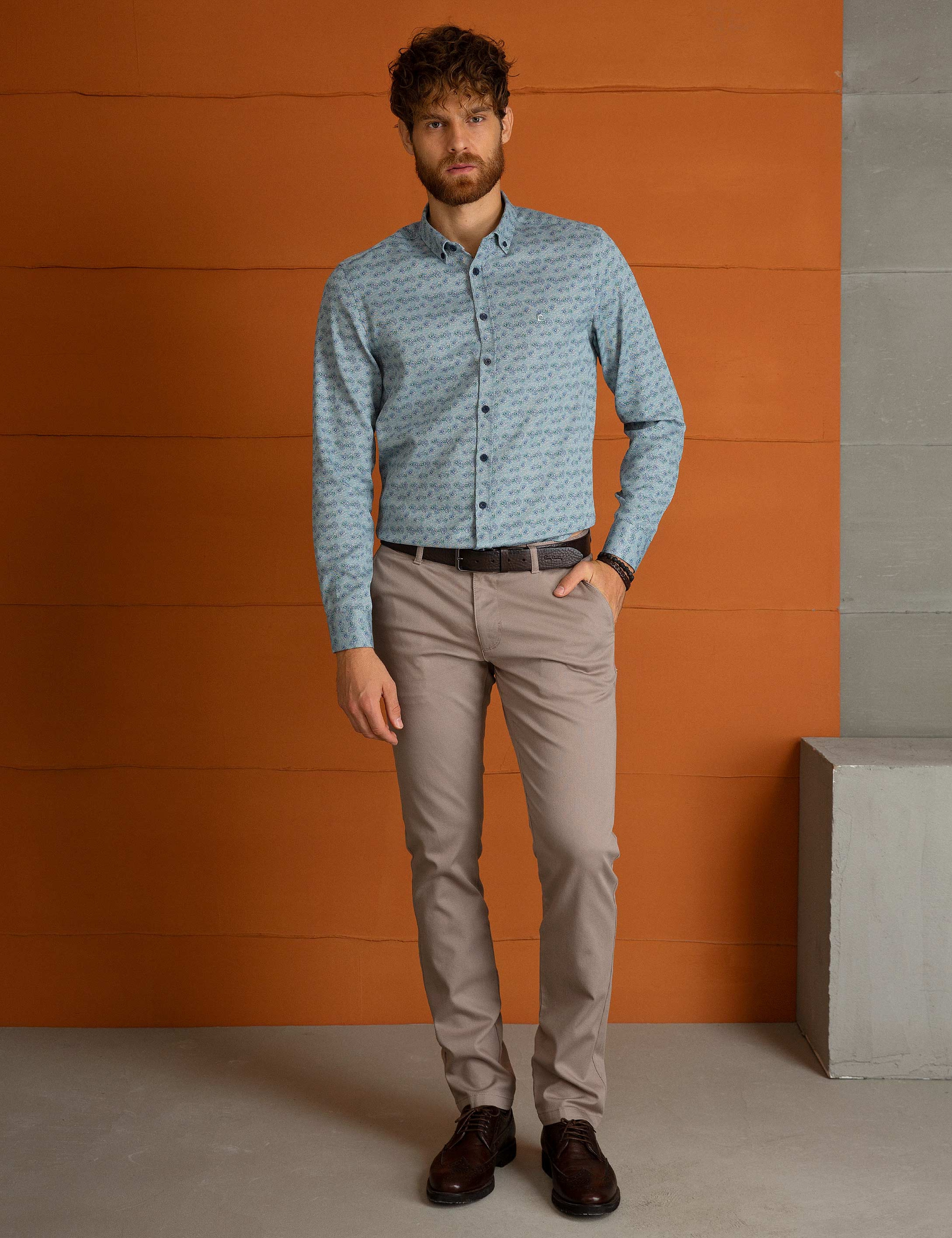 Petrol Slim Fit Uzun Kollu Gömlek - Image 1
