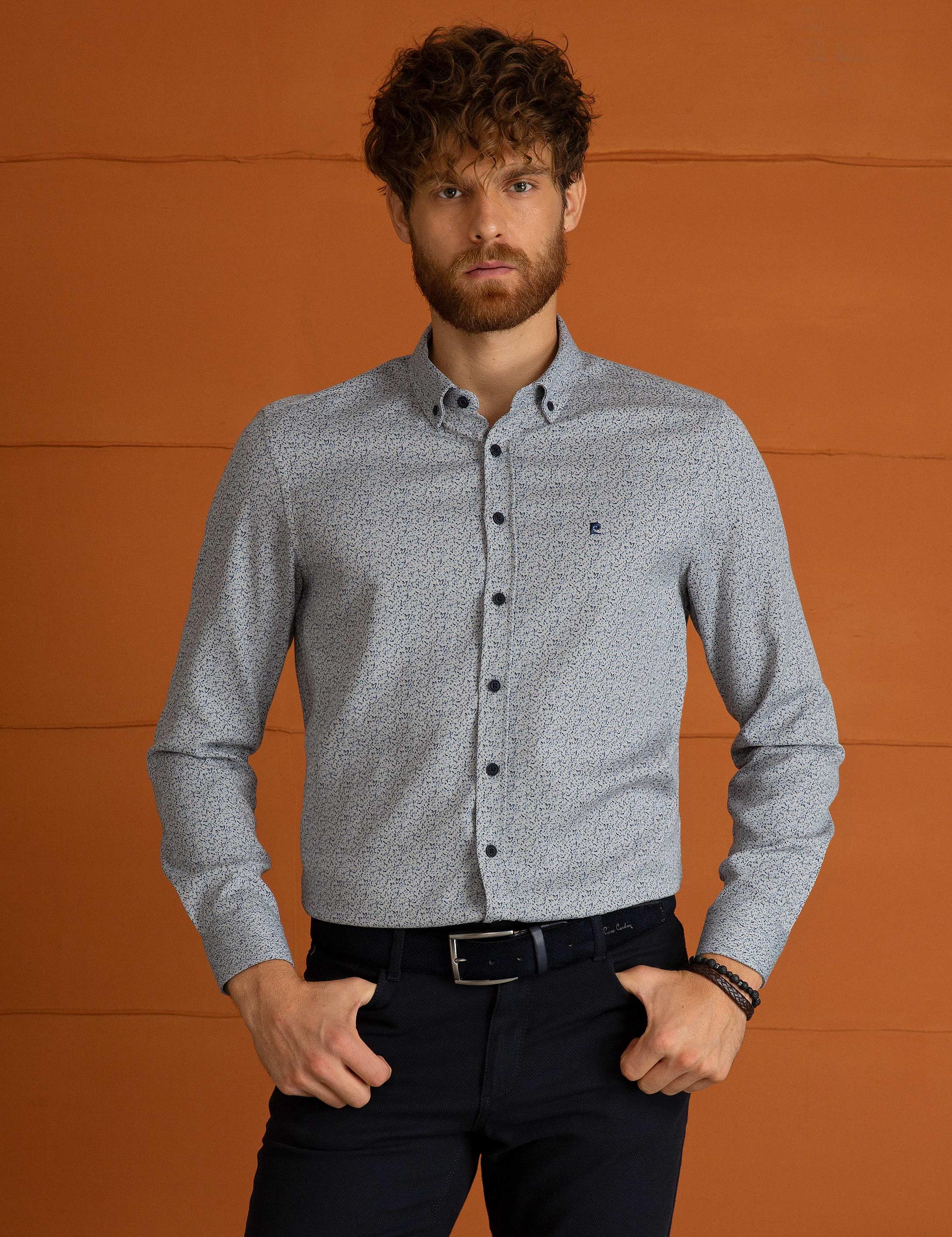 Petrol Slim Fit Uzun Kollu Gömlek