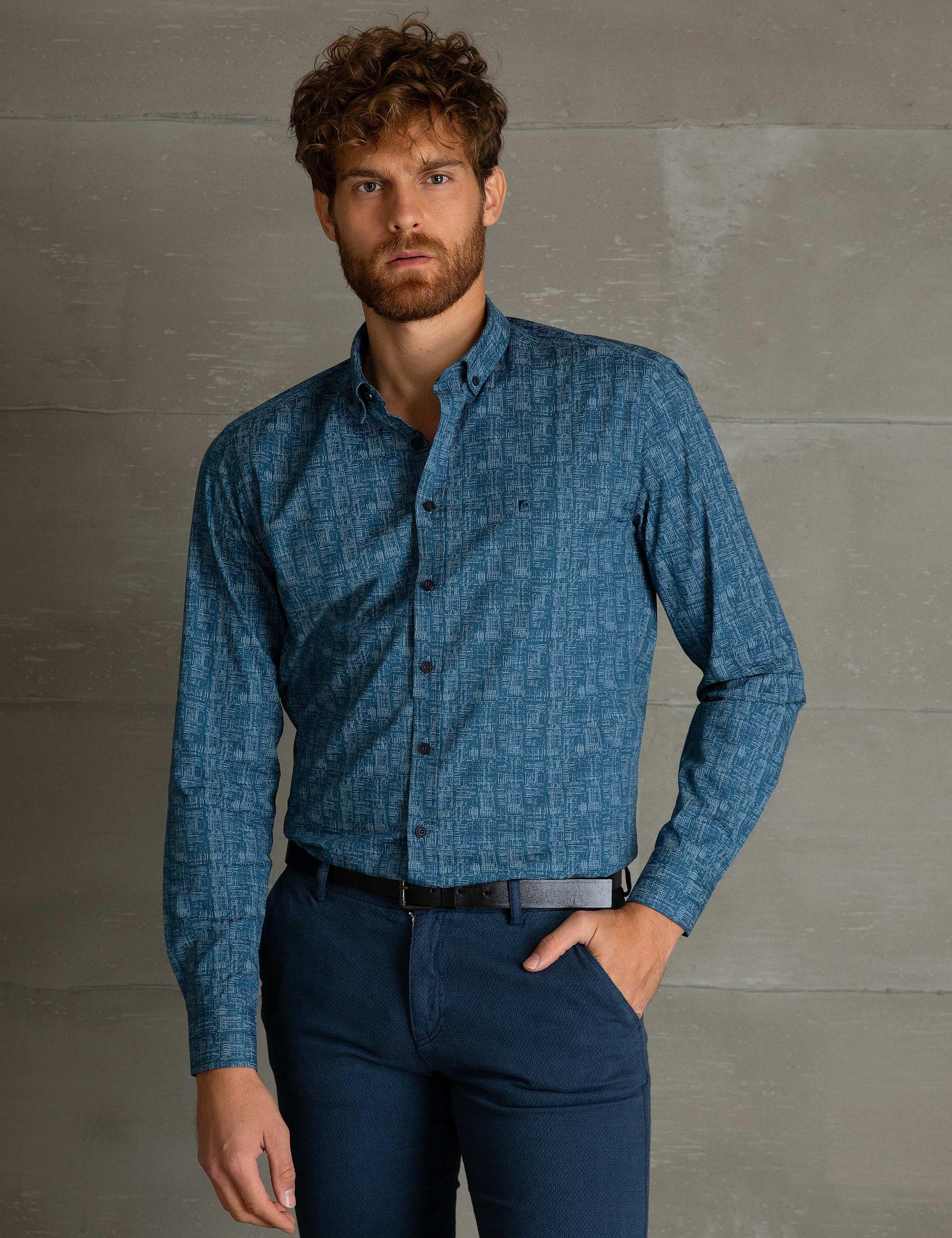 Petrol Mavi Slim Fit Gömlek