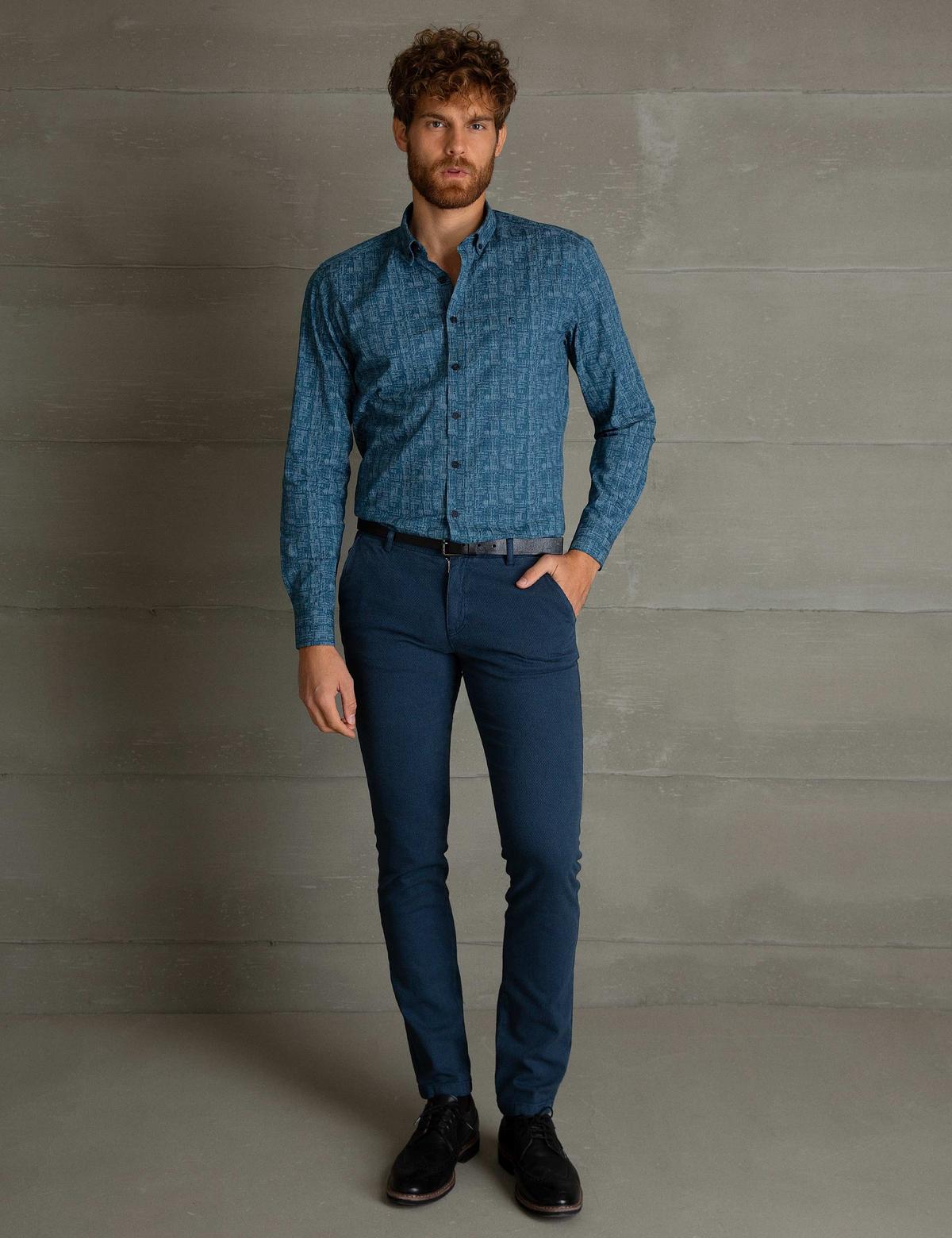 Petrol Mavi Slim Fit Gömlek