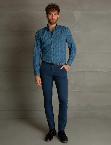 Petrol Mavi Slim Fit Gömlek - 50195180015
