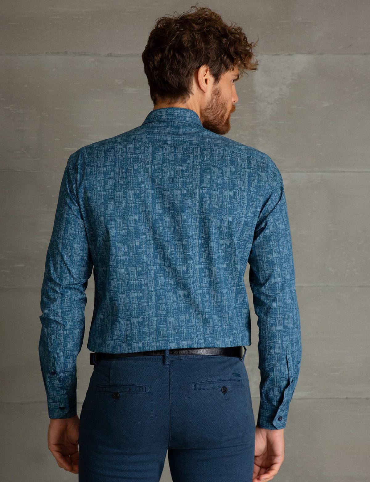 Petrol Mavi Slim Fit Gömlek - 50195180015