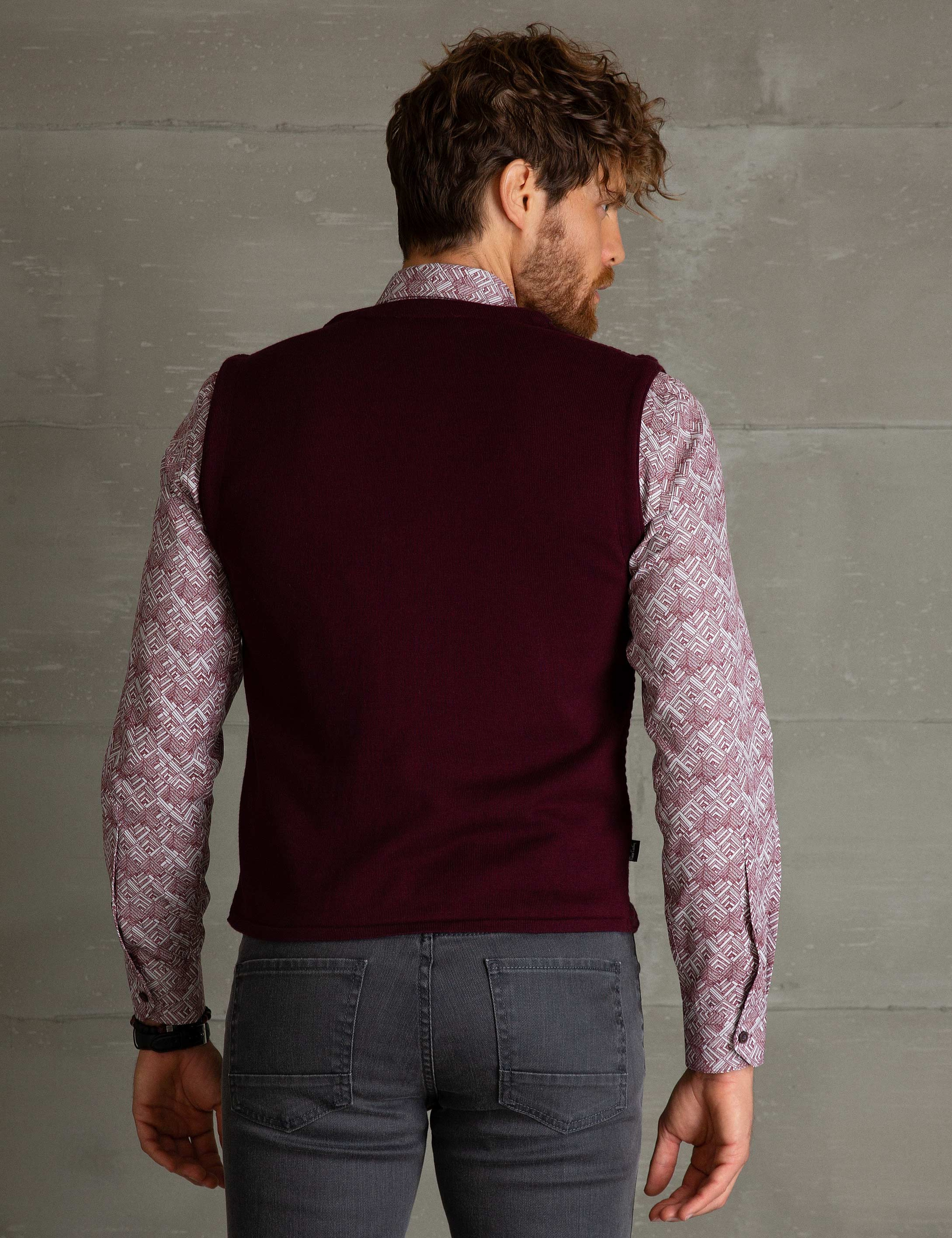 Bordo Slim Fit Triko Yelek - Image 4