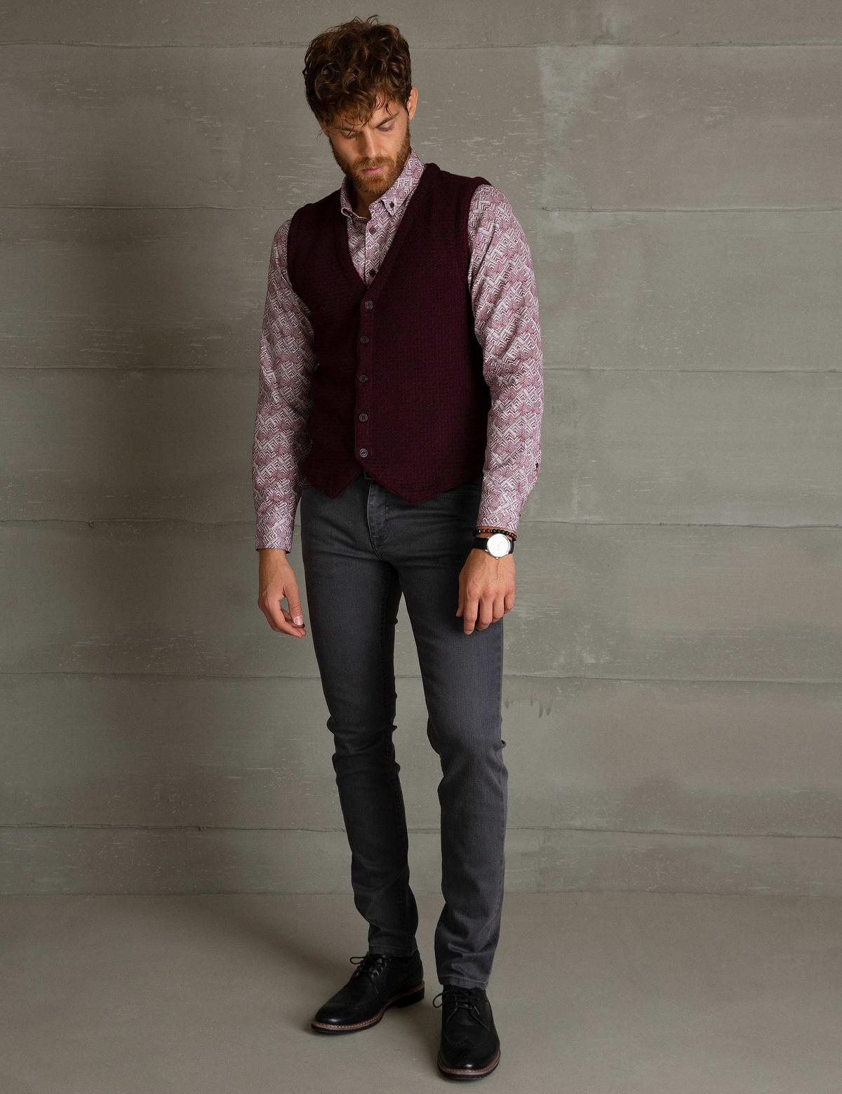 Bordo Slim Fit Triko Yelek