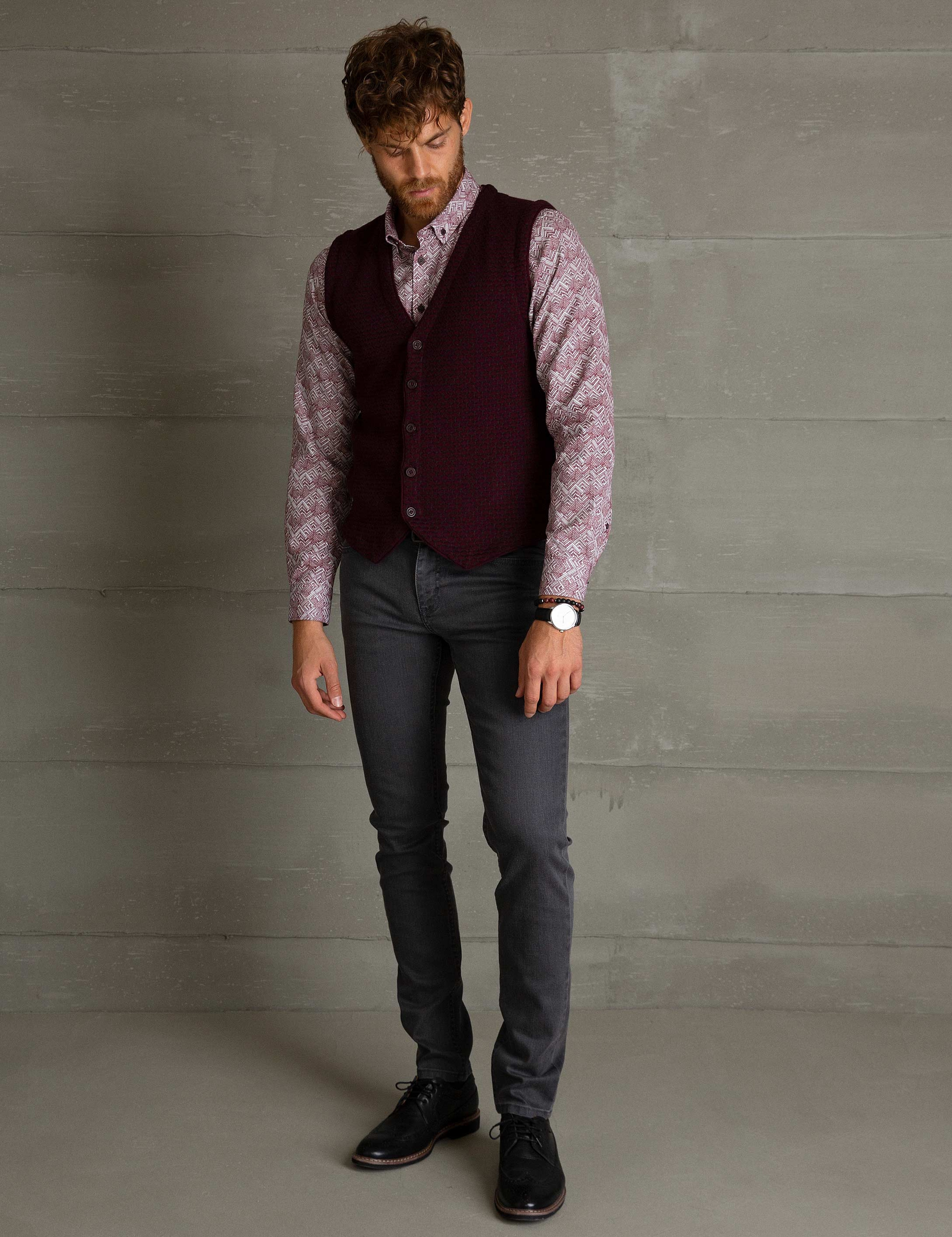 Bordo Slim Fit Triko Yelek - Image 1